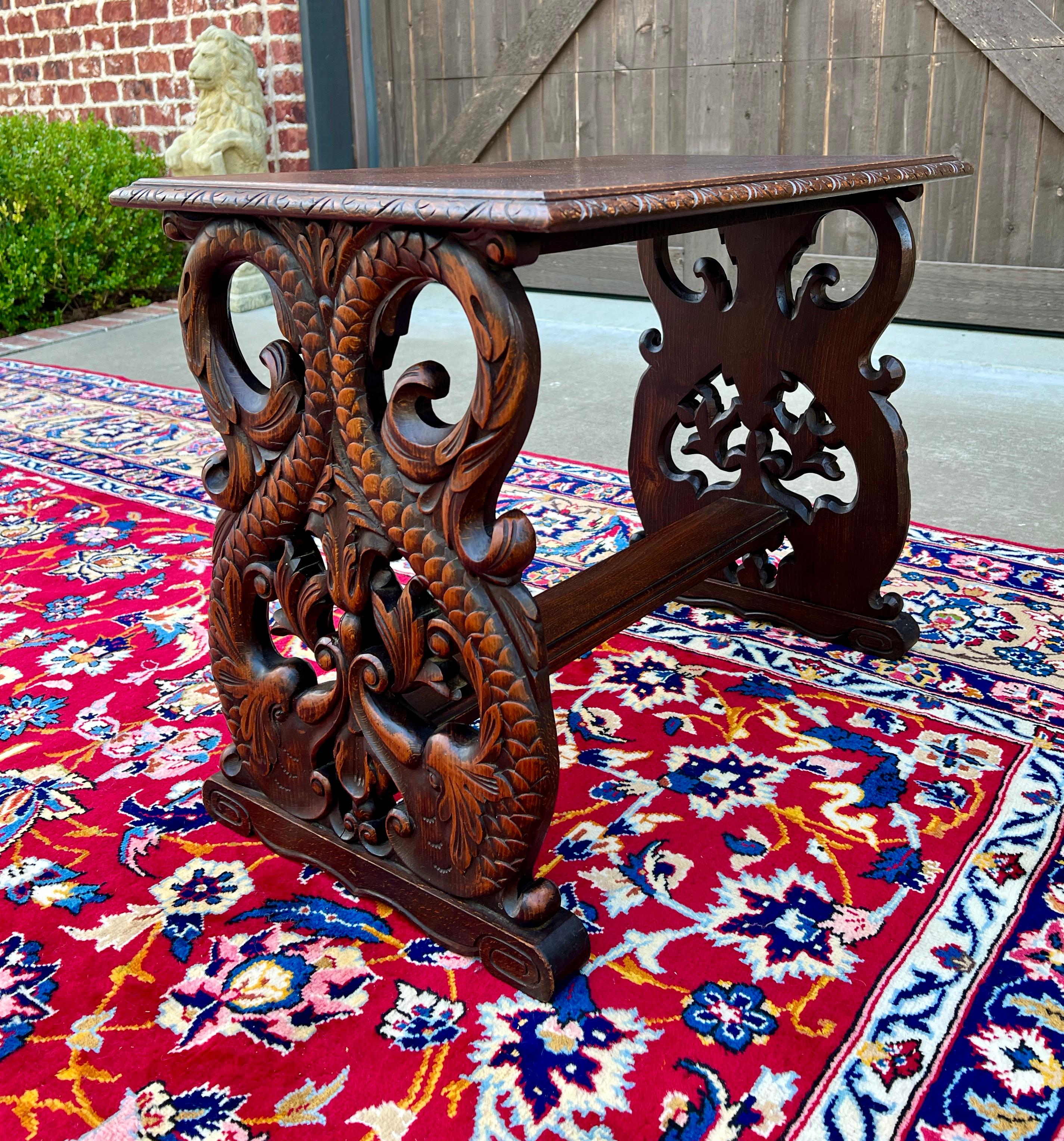 Antique French Coffee Table End Side Table Dolphins Carved Oak Renaissance 12