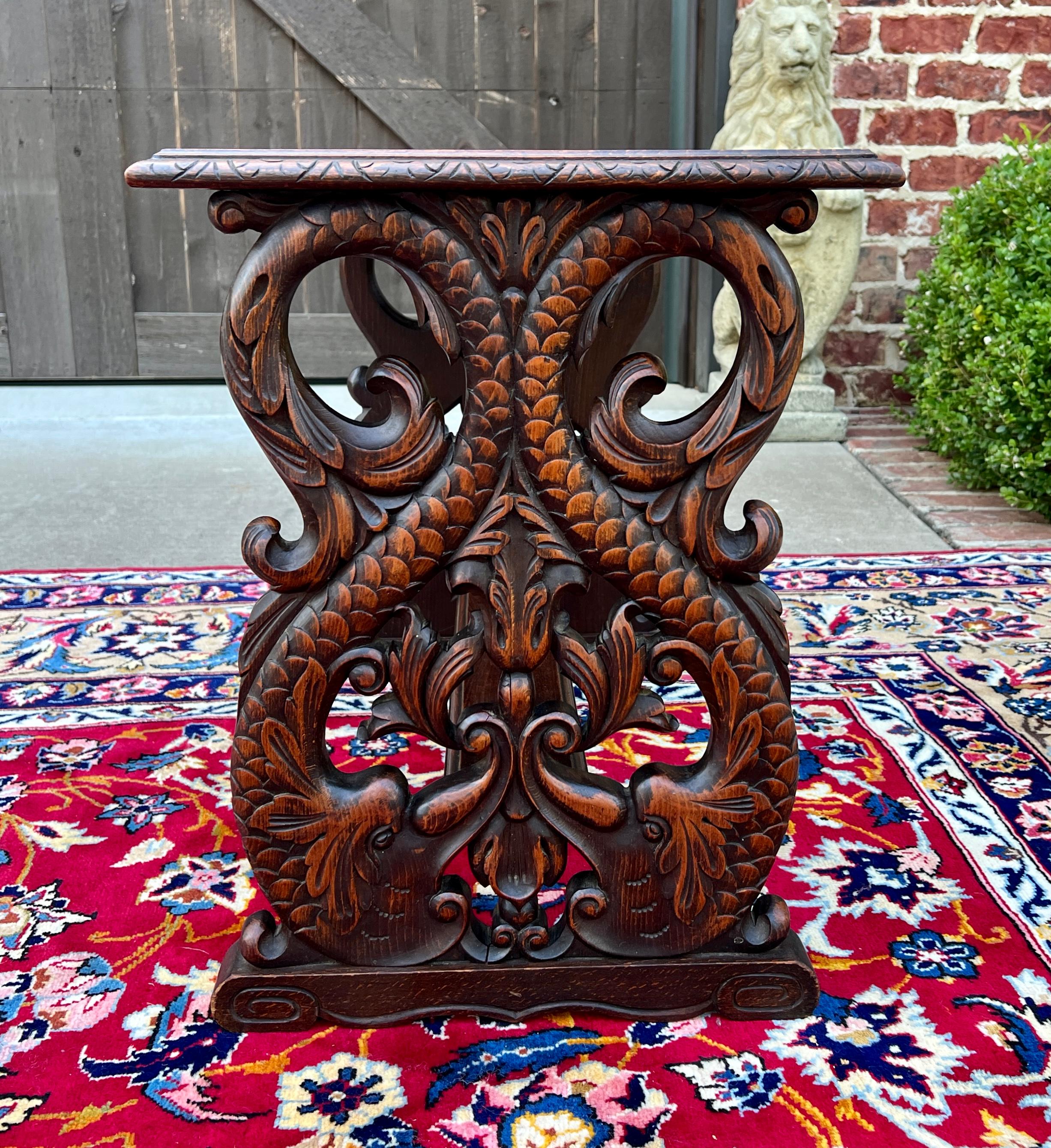 Antique French Coffee Table End Side Table Dolphins Carved Oak Renaissance 13