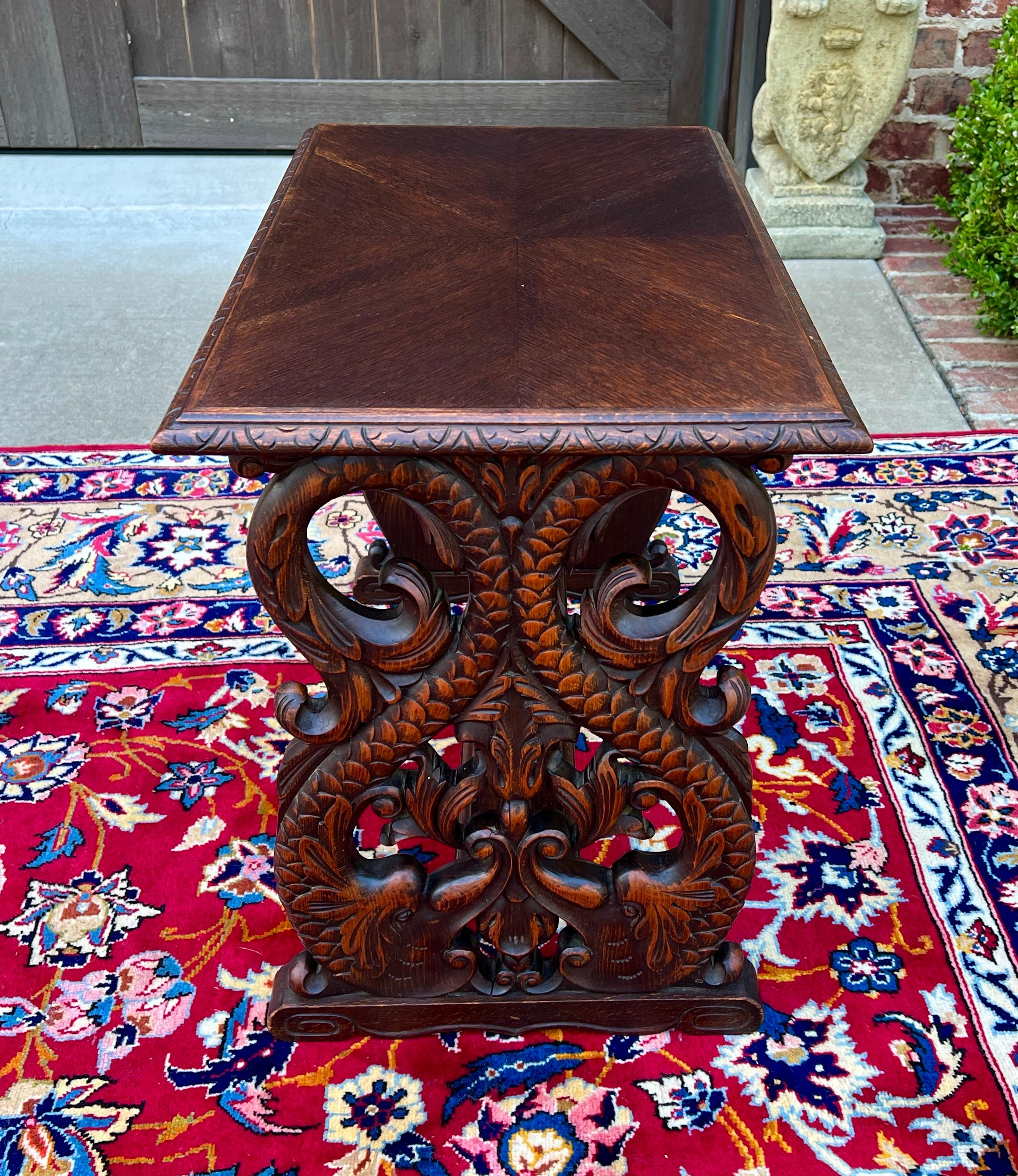 Antique French Coffee Table End Side Table Dolphins Carved Oak Renaissance 14