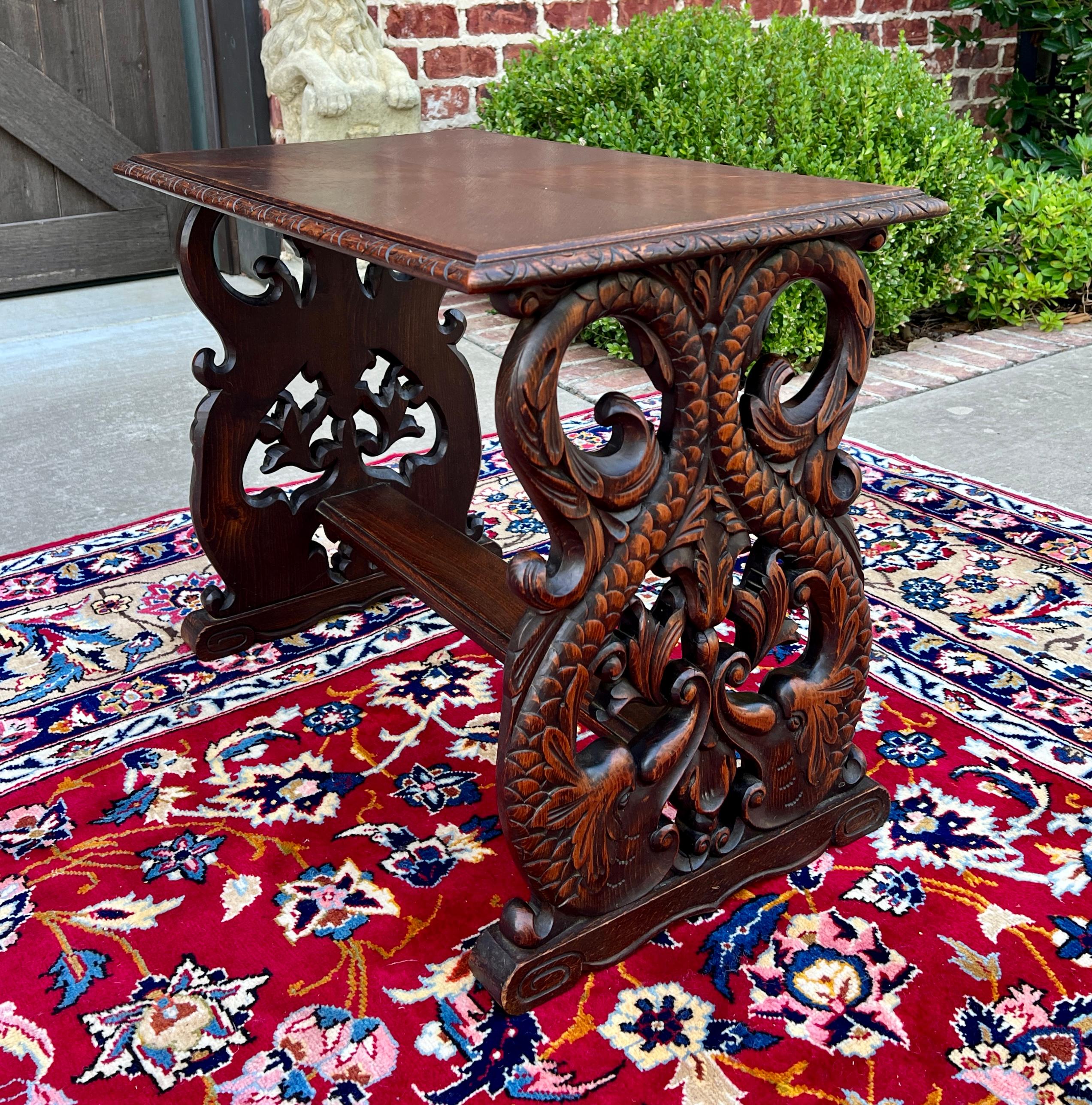 Antique French Coffee Table End Side Table Dolphins Carved Oak Renaissance 15