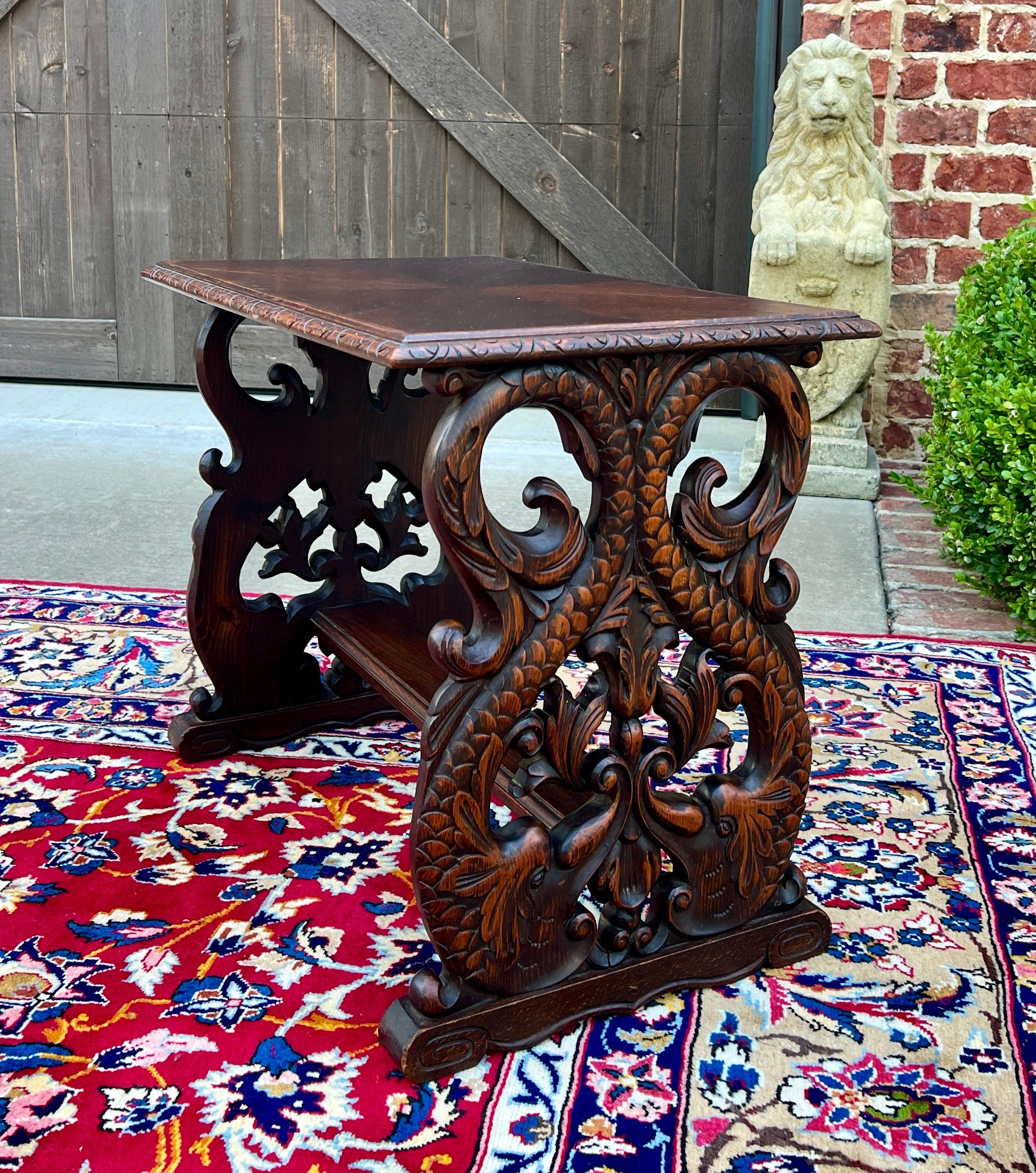 Early 20th Century Antique French Coffee Table End Side Table Dolphins Carved Oak Renaissance