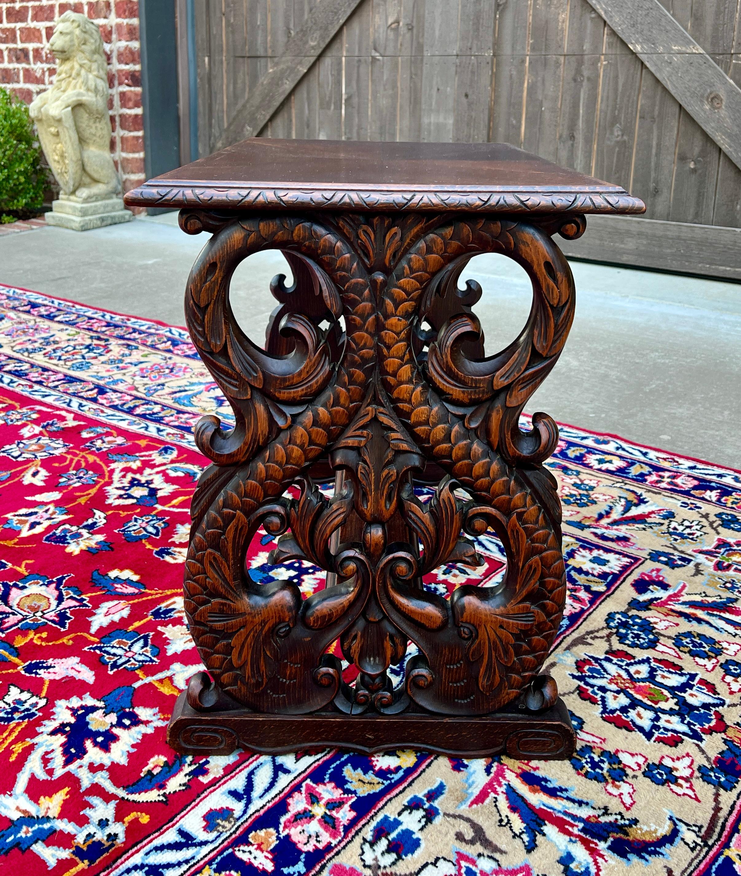 Antique French Coffee Table End Side Table Dolphins Carved Oak Renaissance 1