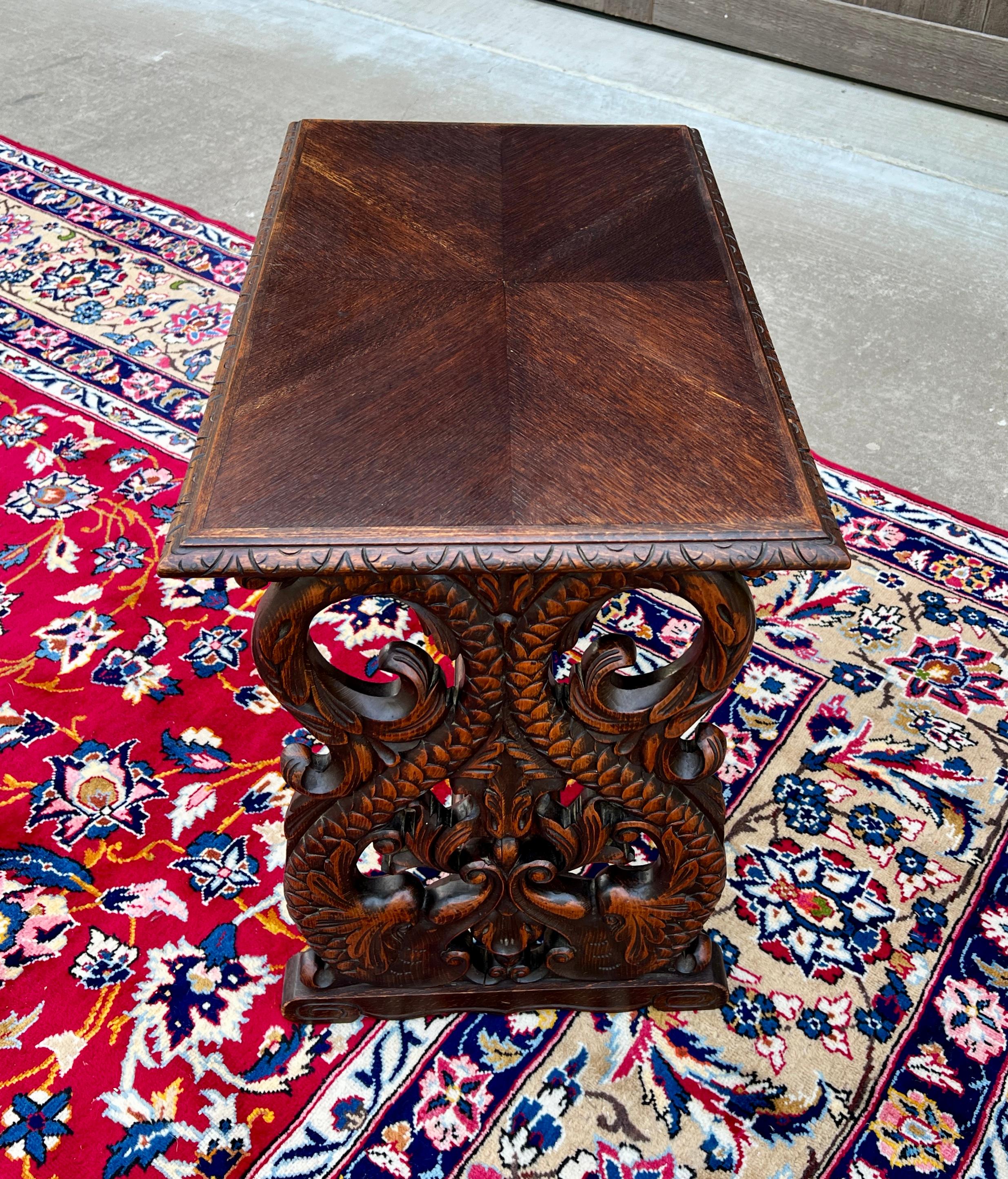 Antique French Coffee Table End Side Table Dolphins Carved Oak Renaissance 2