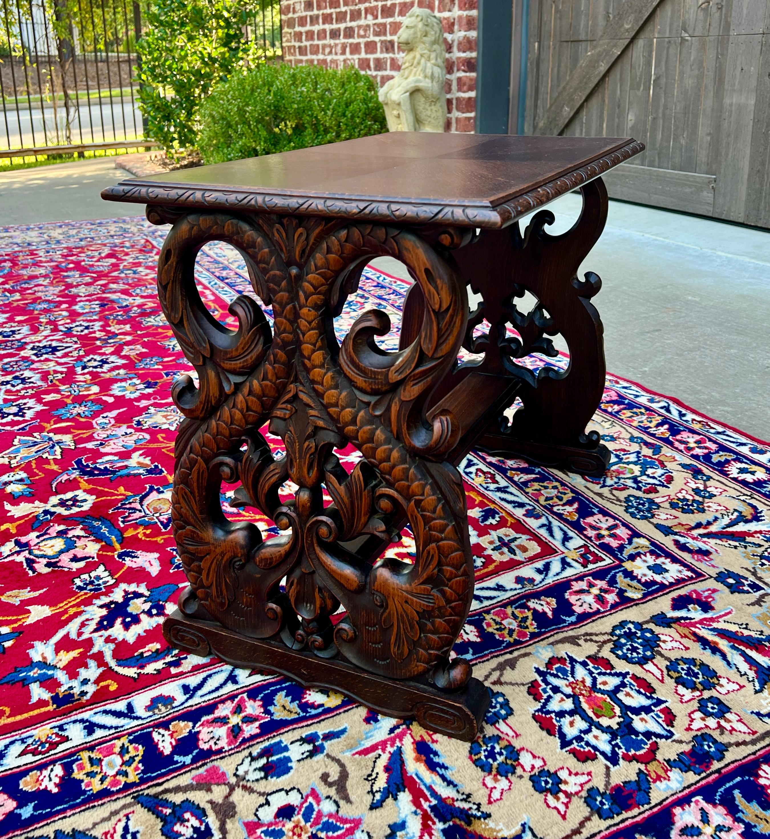 Antique French Coffee Table End Side Table Dolphins Carved Oak Renaissance 3