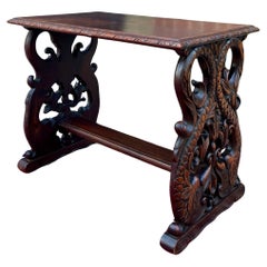 Antique French Coffee Table End Side Table Dolphins Carved Oak Renaissance