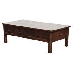 Mesa baja Antique French de madera de frutal con 5 cajones