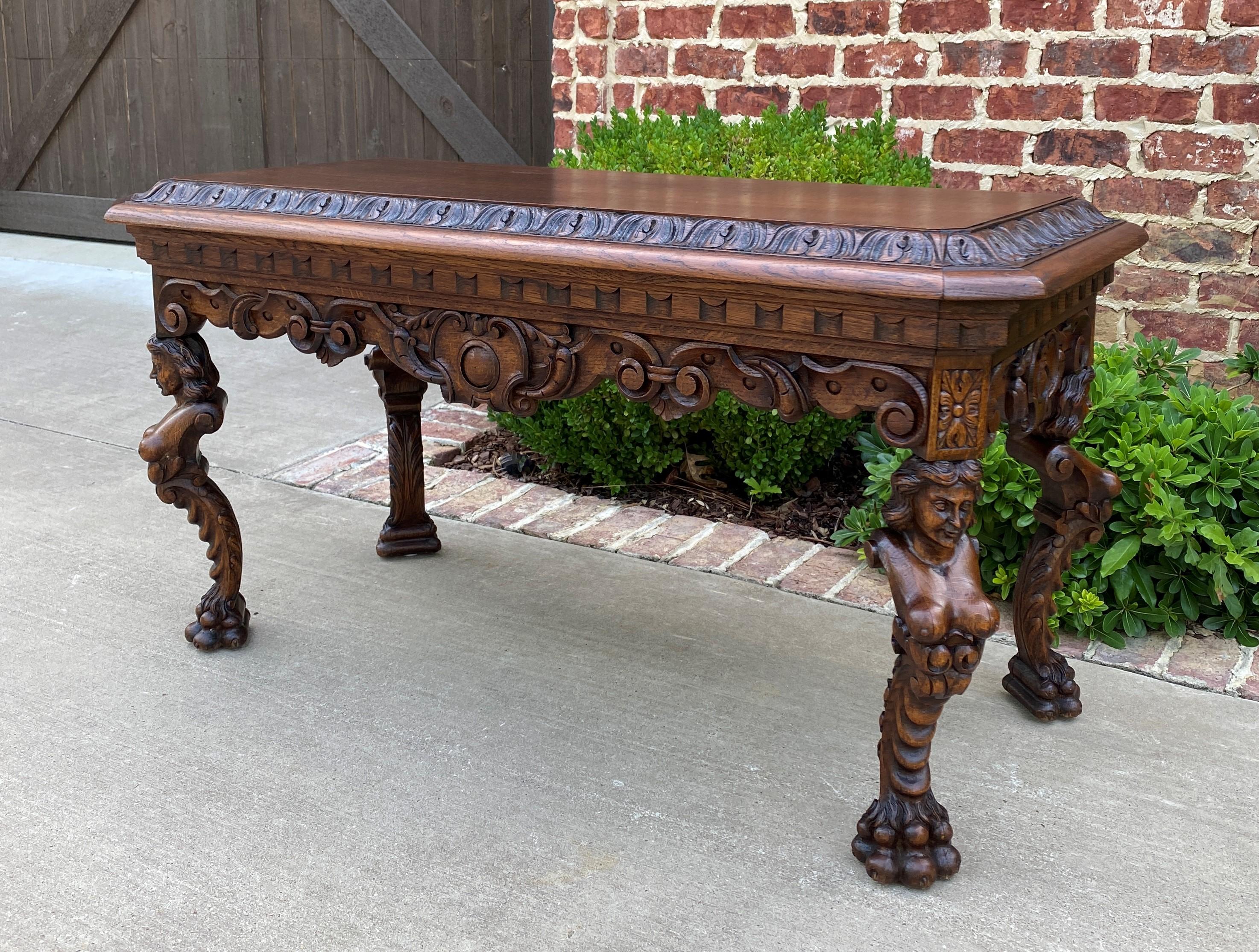 Antique French Coffee Table Paw Feet Renaissance Revival Bench Window Seat Oak For Sale 6