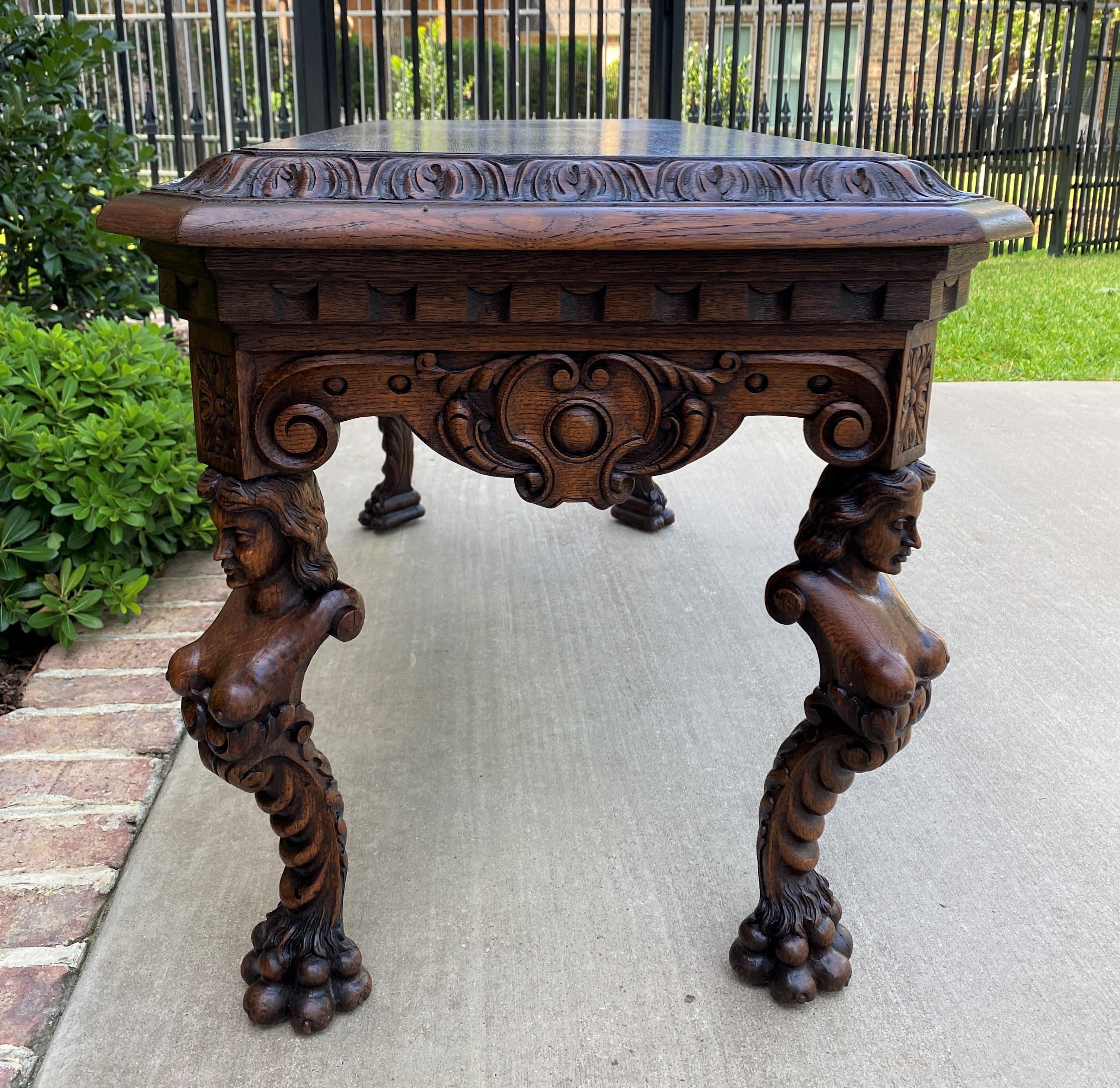 Ancienne table basse française de style néo-Renaissance avec pieds en pattes de pattes et assise de fenêtre en chêne en vente 4