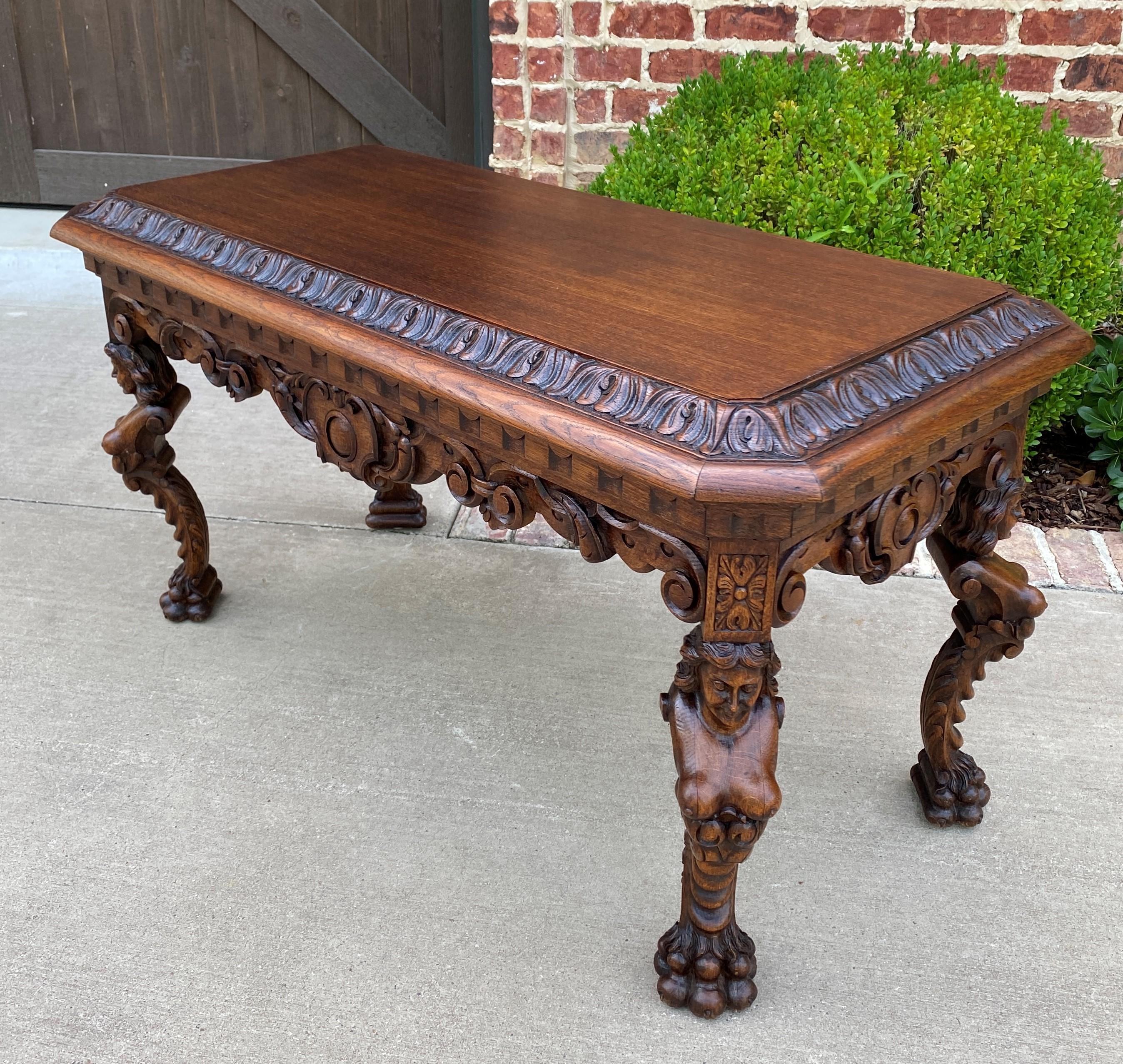 Antique French Coffee Table Paw Feet Renaissance Revival Bench Window Seat Oak For Sale 8