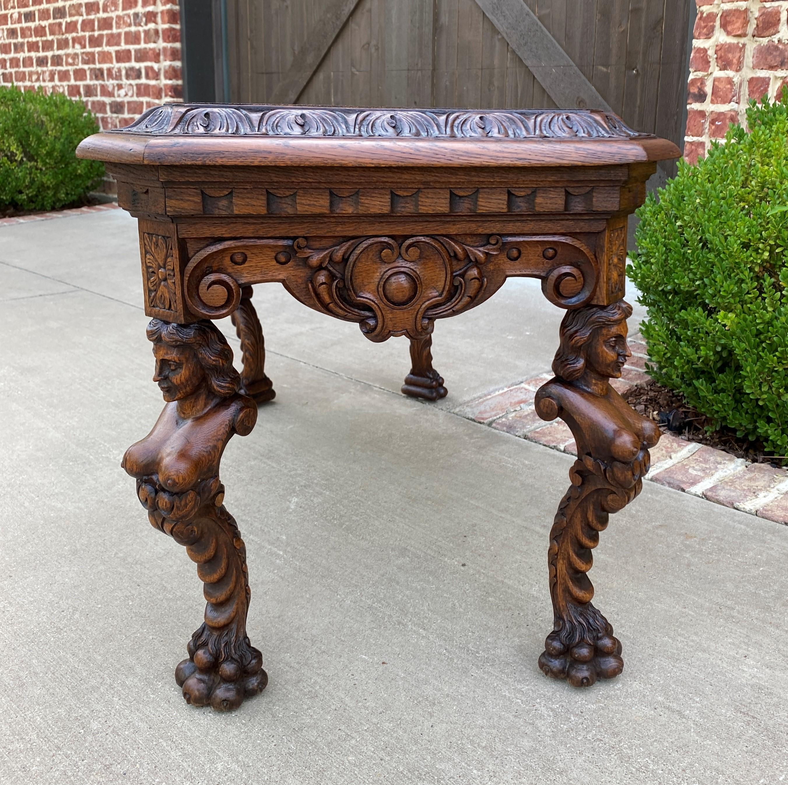 Carved Antique French Coffee Table Paw Feet Renaissance Revival Bench Window Seat Oak For Sale