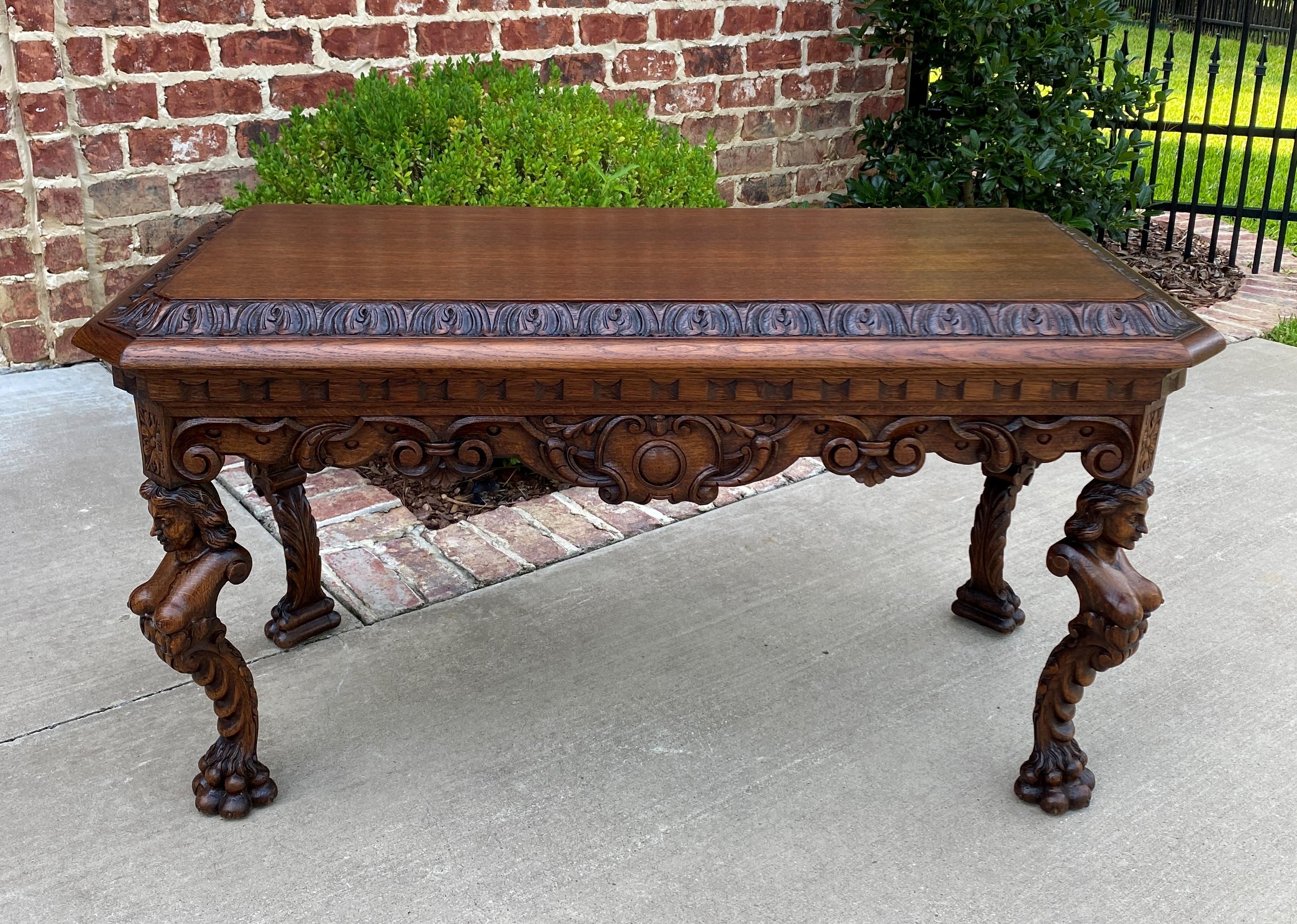 Antique French Coffee Table Paw Feet Renaissance Revival Bench Window Seat Oak In Good Condition For Sale In Tyler, TX