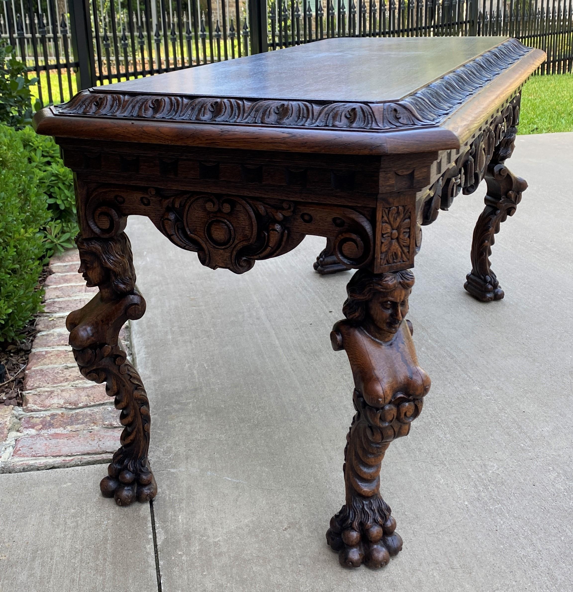 Early 20th Century Antique French Coffee Table Paw Feet Renaissance Revival Bench Window Seat Oak For Sale