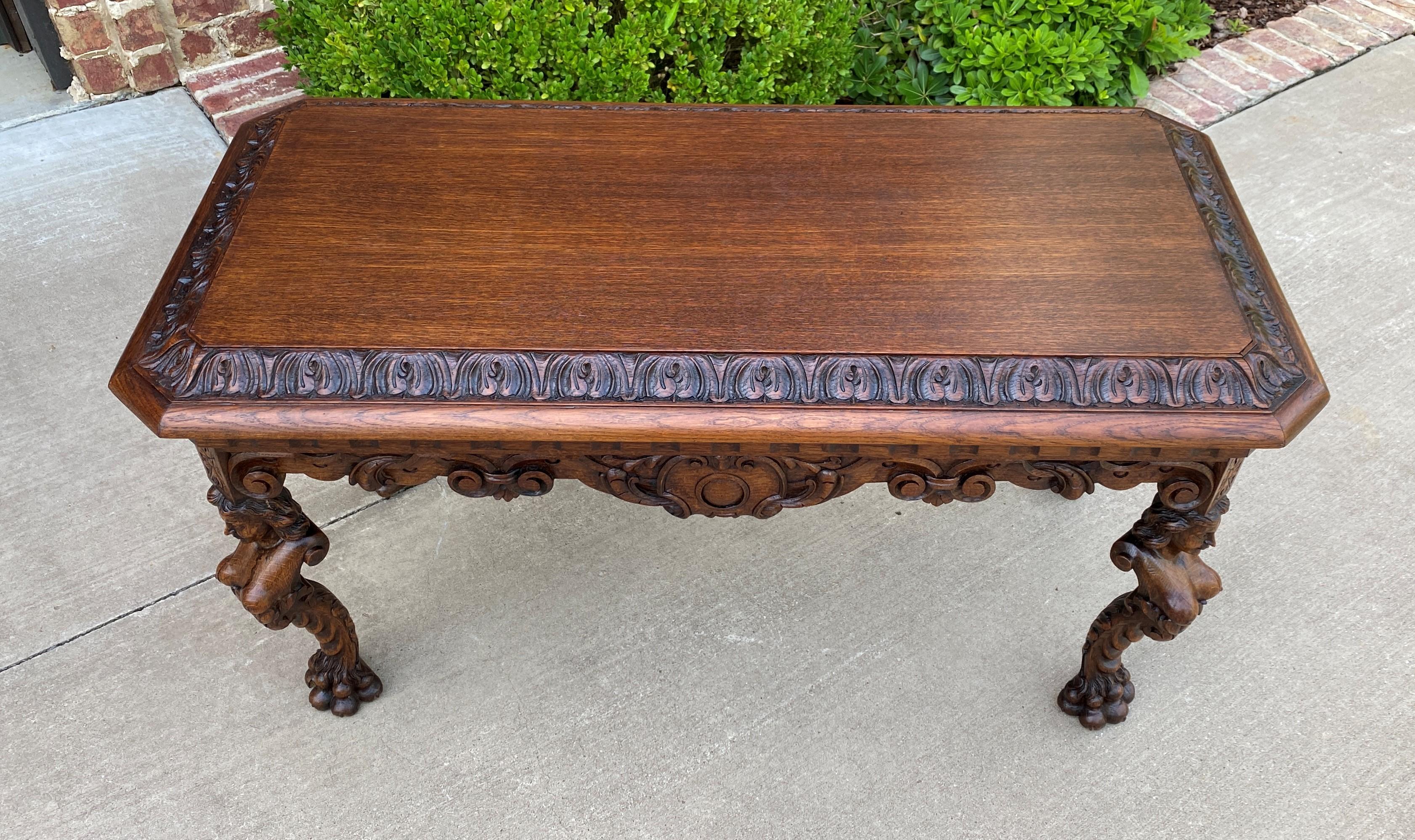 Antique French Coffee Table Paw Feet Renaissance Revival Bench Window Seat Oak For Sale 1