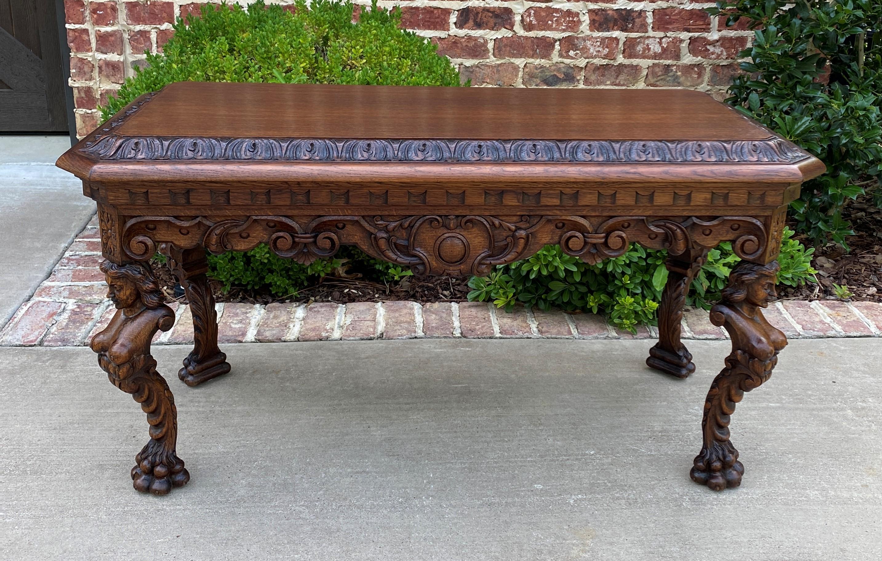 Antique French Coffee Table Paw Feet Renaissance Revival Bench Window Seat Oak For Sale 2