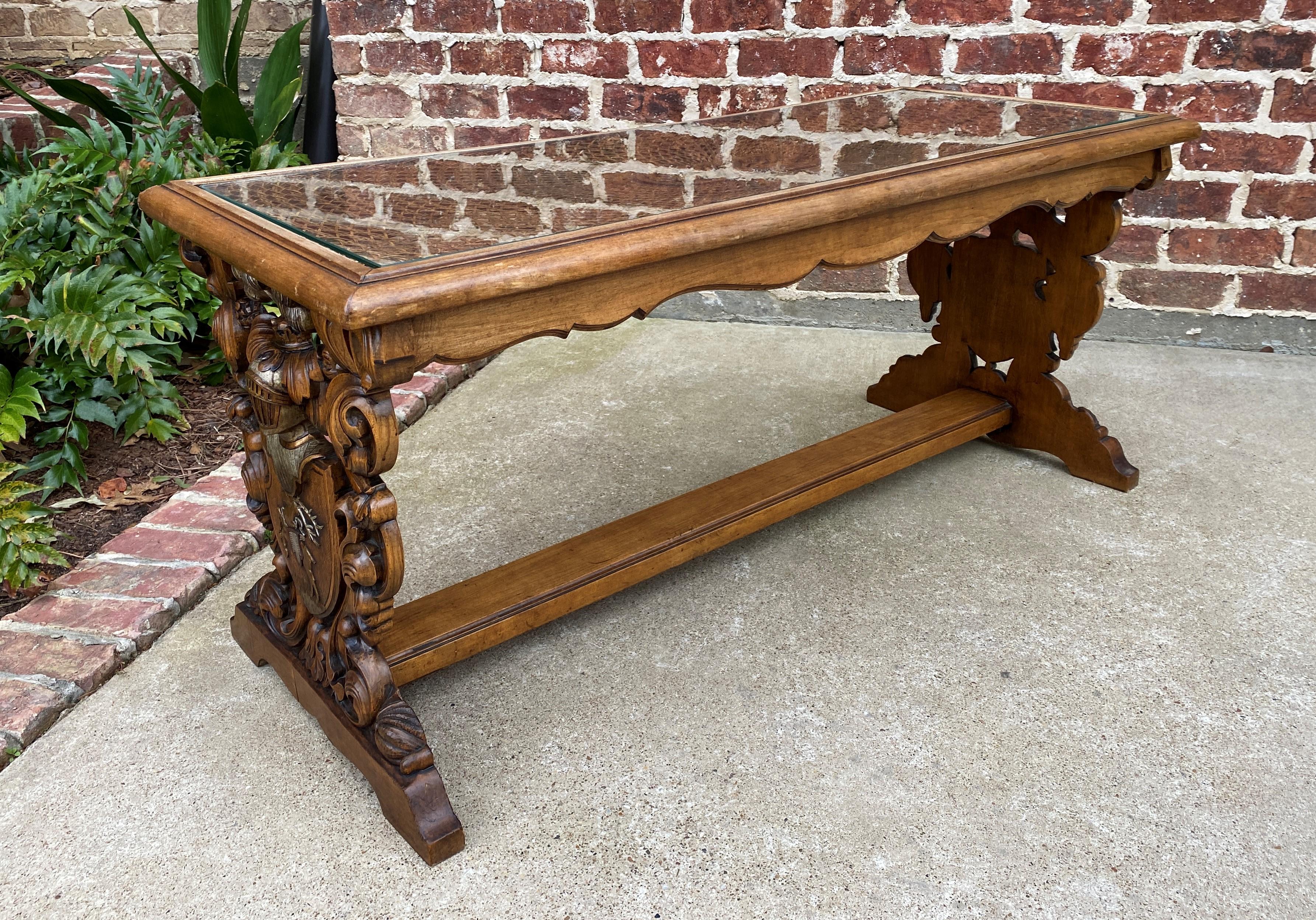 Antique French Coffee Table Renaissance Revival Cane Top Glass Walnut  6