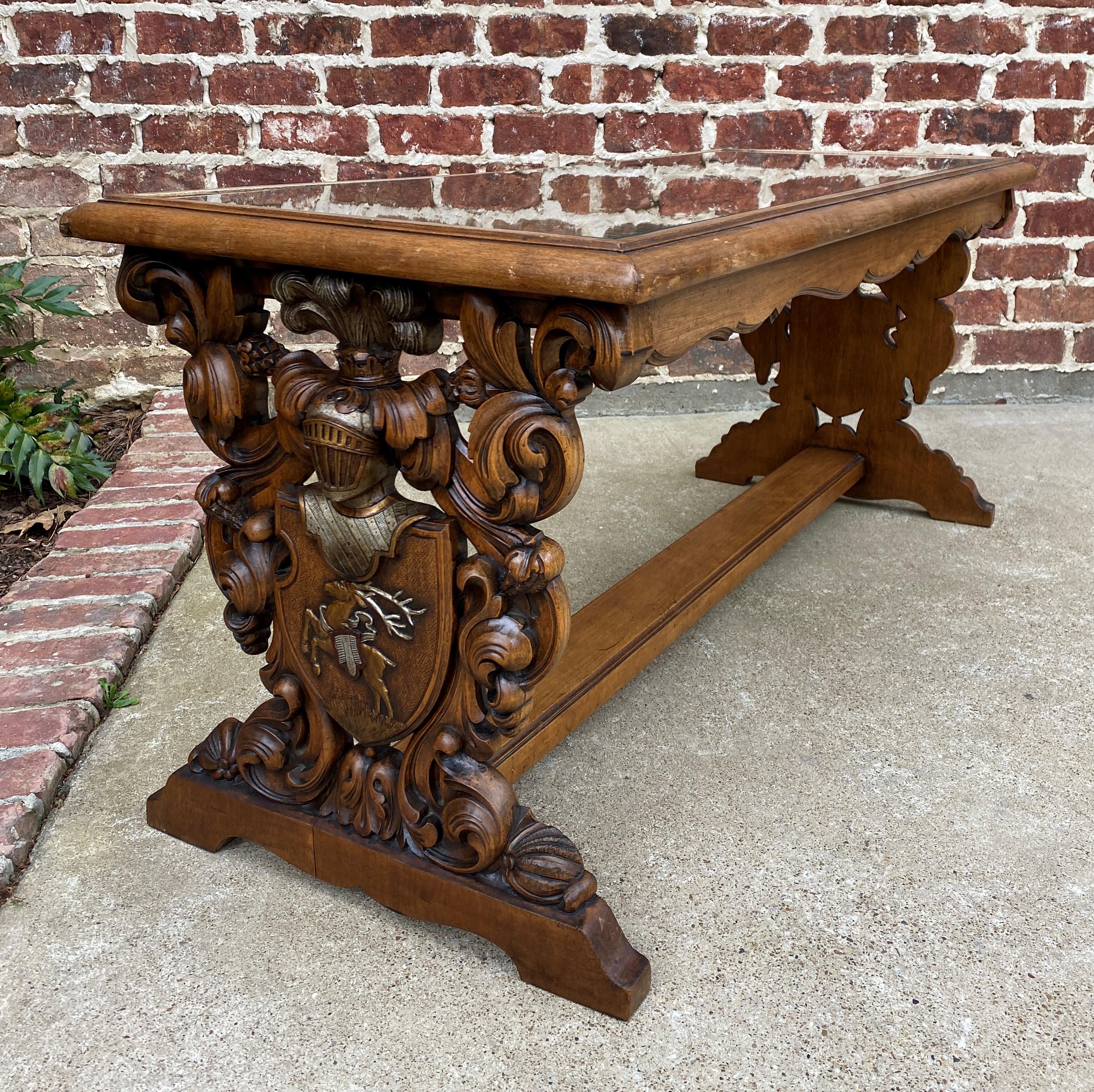 Carved Antique French Coffee Table Renaissance Revival Cane Top Glass Walnut 
