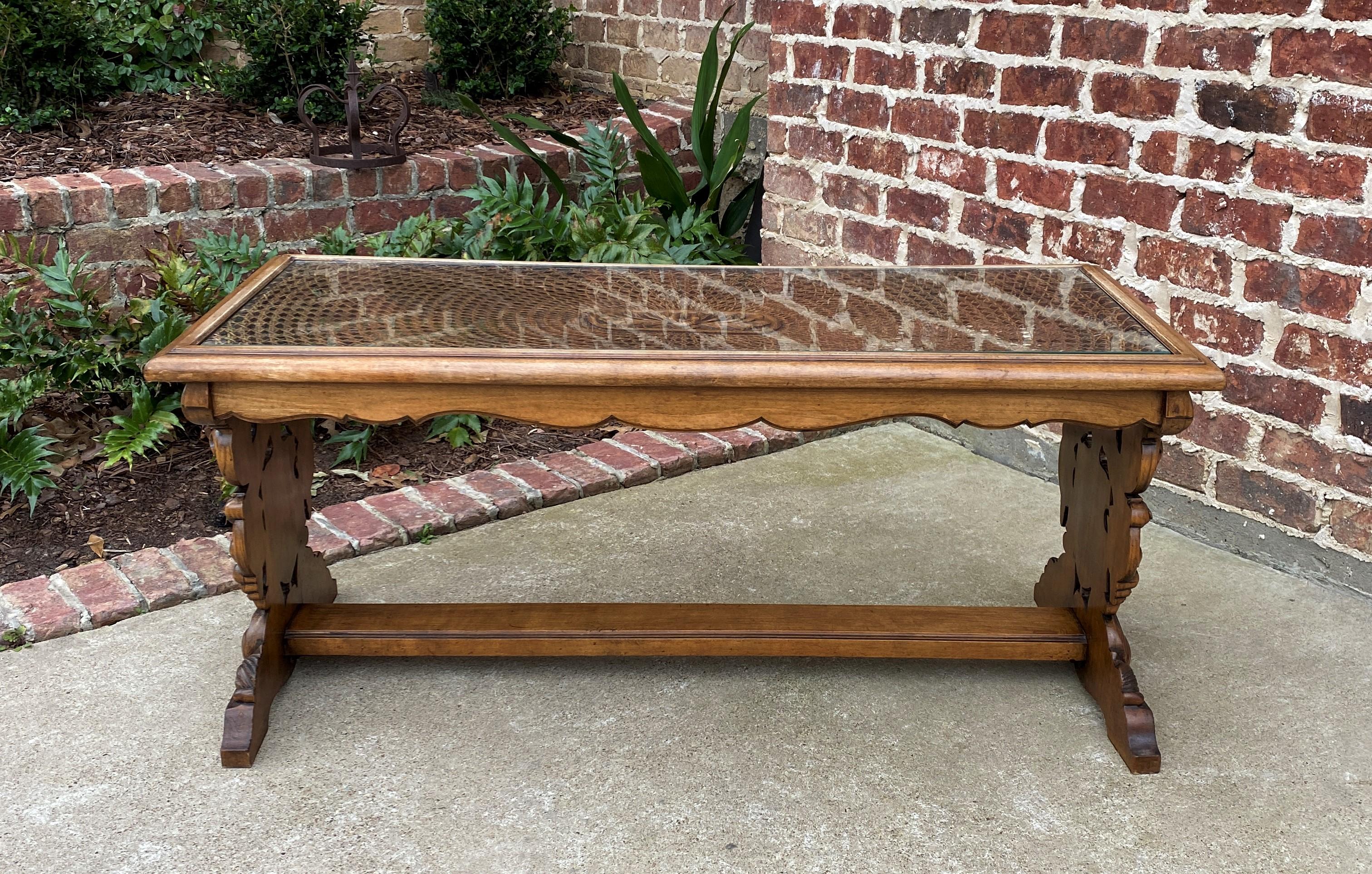 Antique French Coffee Table Renaissance Revival Cane Top Glass Walnut  2