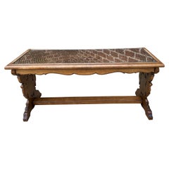 Antique French Coffee Table Renaissance Revival Cane Top Glass Walnut