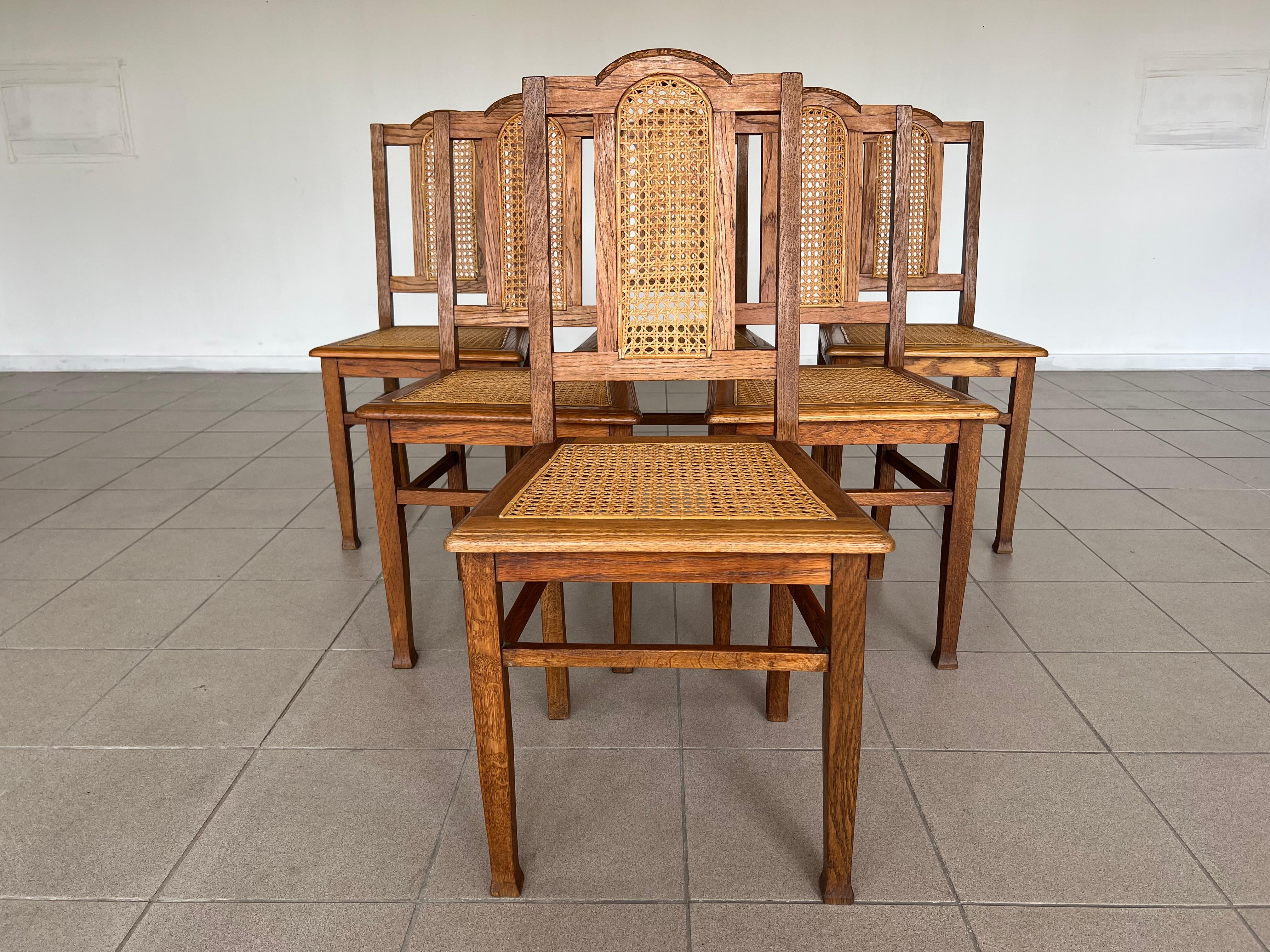 XX secolo Sedie da pranzo in rattan Antique French Coloni - Set di 6 in vendita