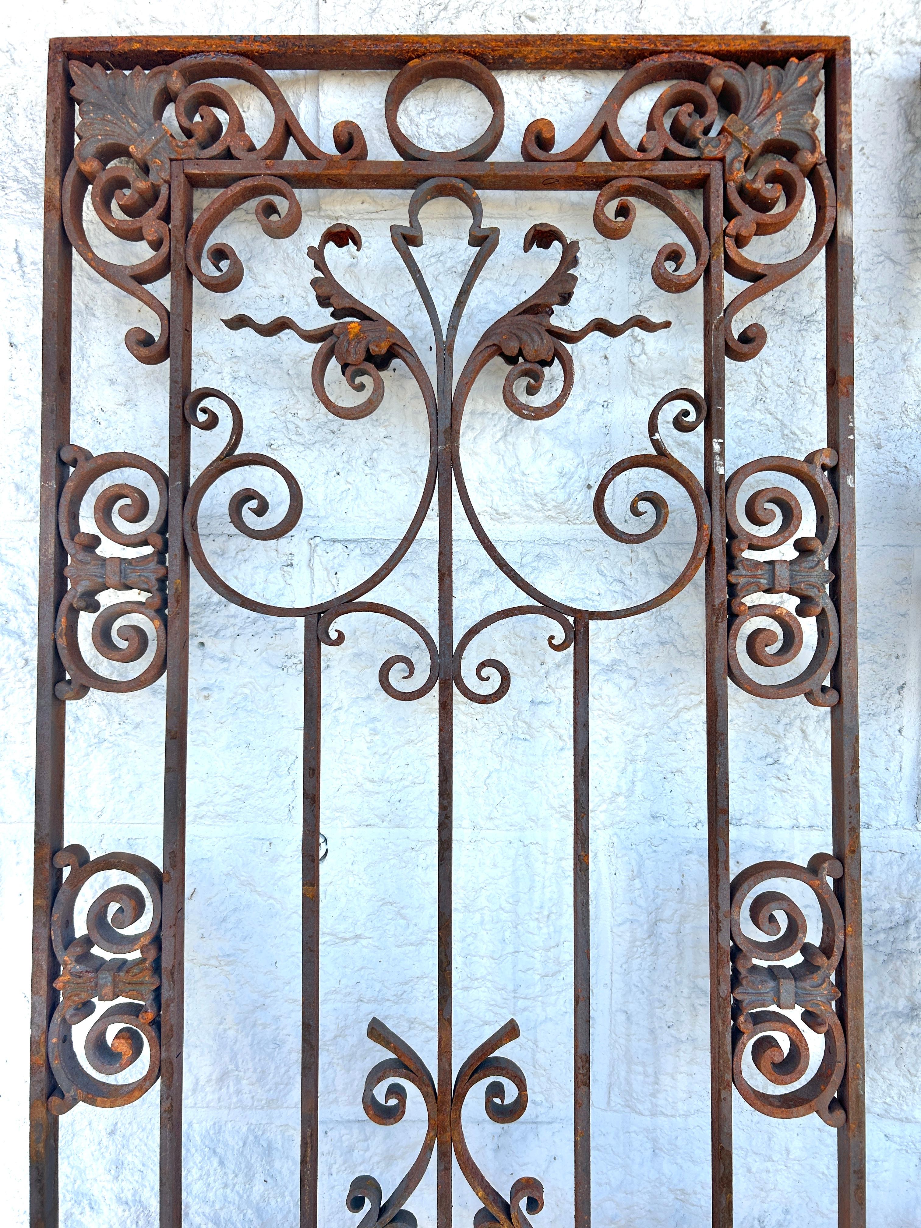 French Provincial Antique French Colonial Wrought Iron Architectural Garden Gates or Door Guards For Sale