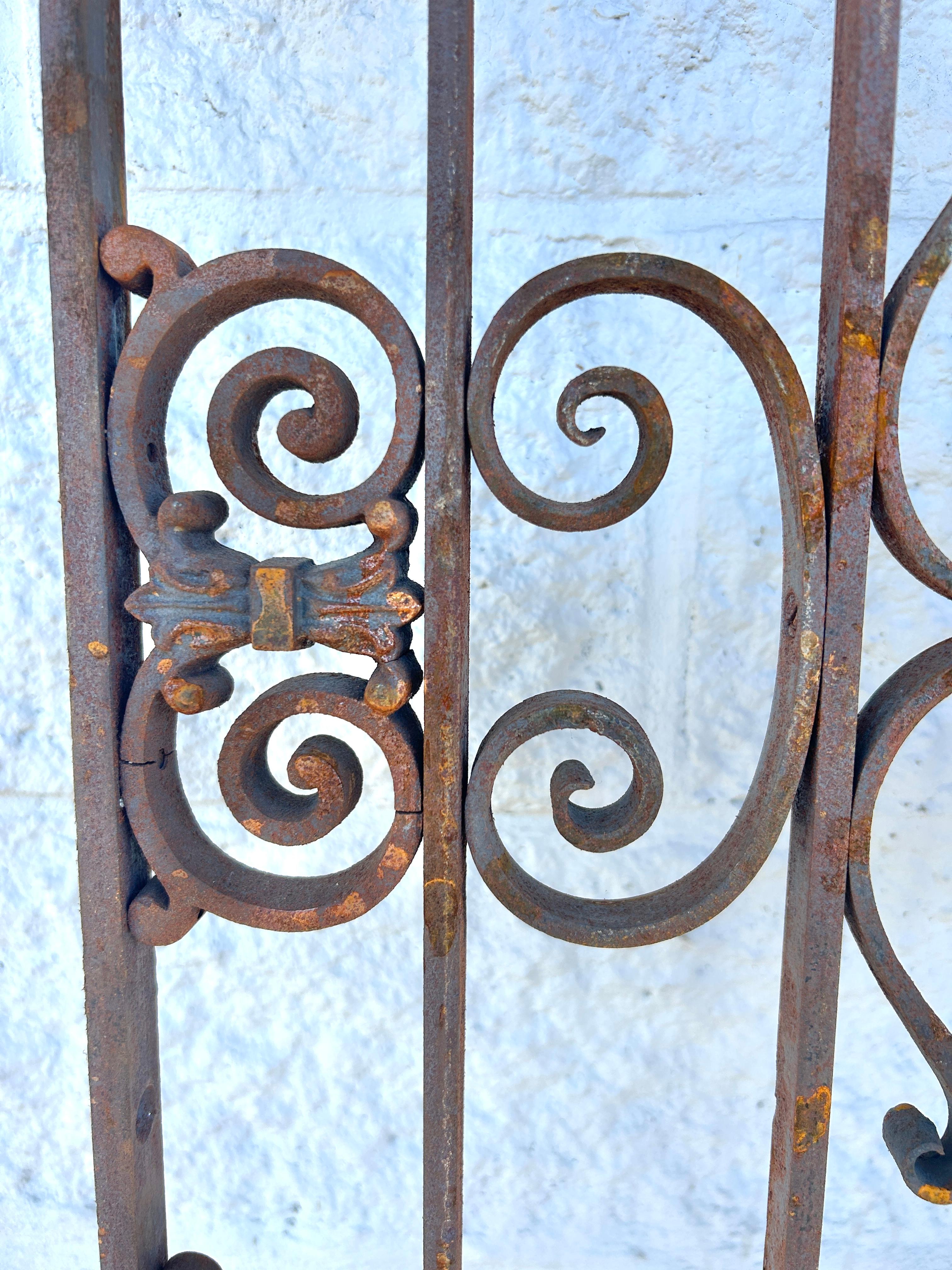 Hand-Crafted Antique French Colonial Wrought Iron Architectural Garden Gates or Door Guards For Sale