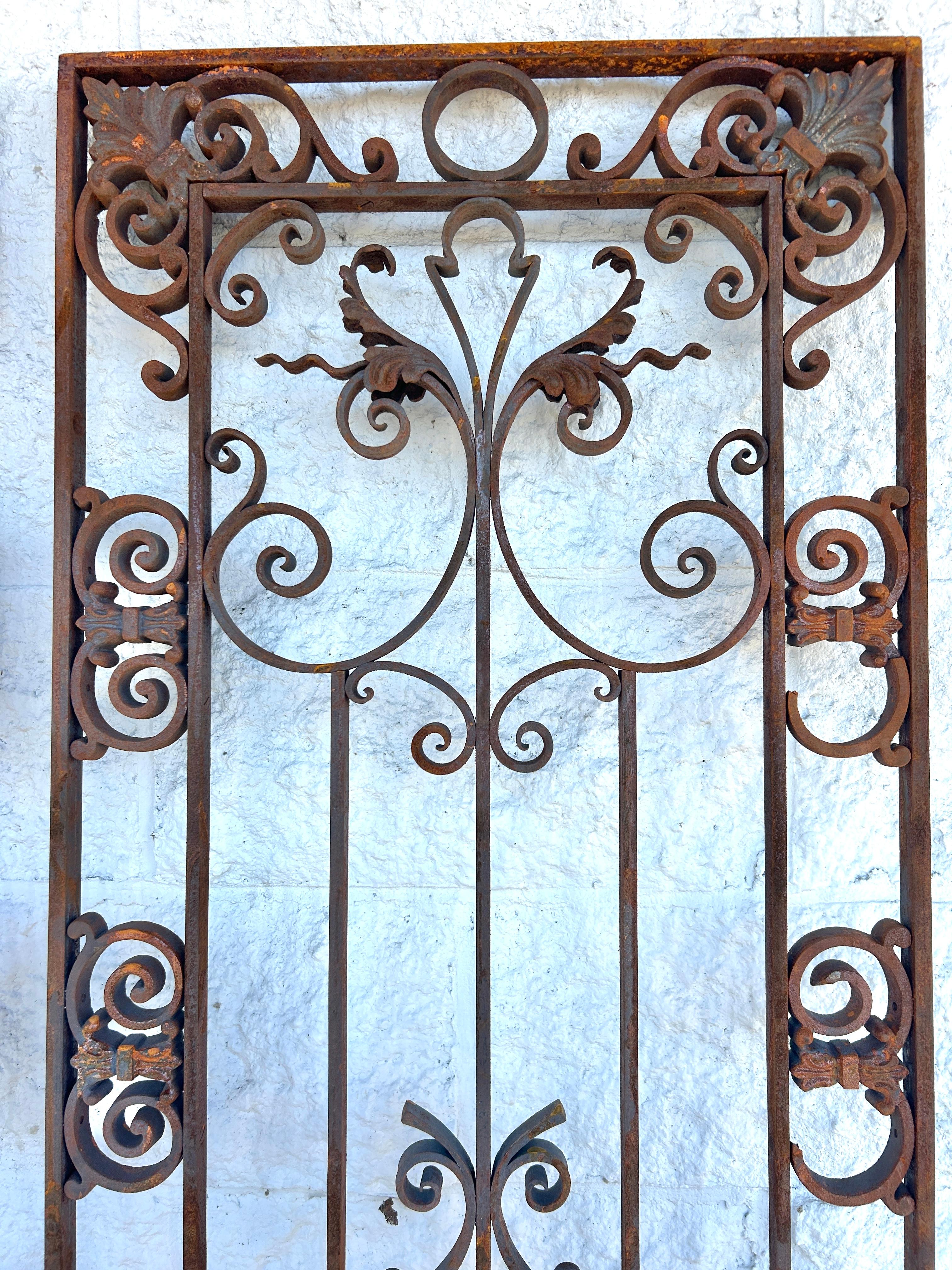 19th Century Antique French Colonial Wrought Iron Architectural Garden Gates or Door Guards For Sale