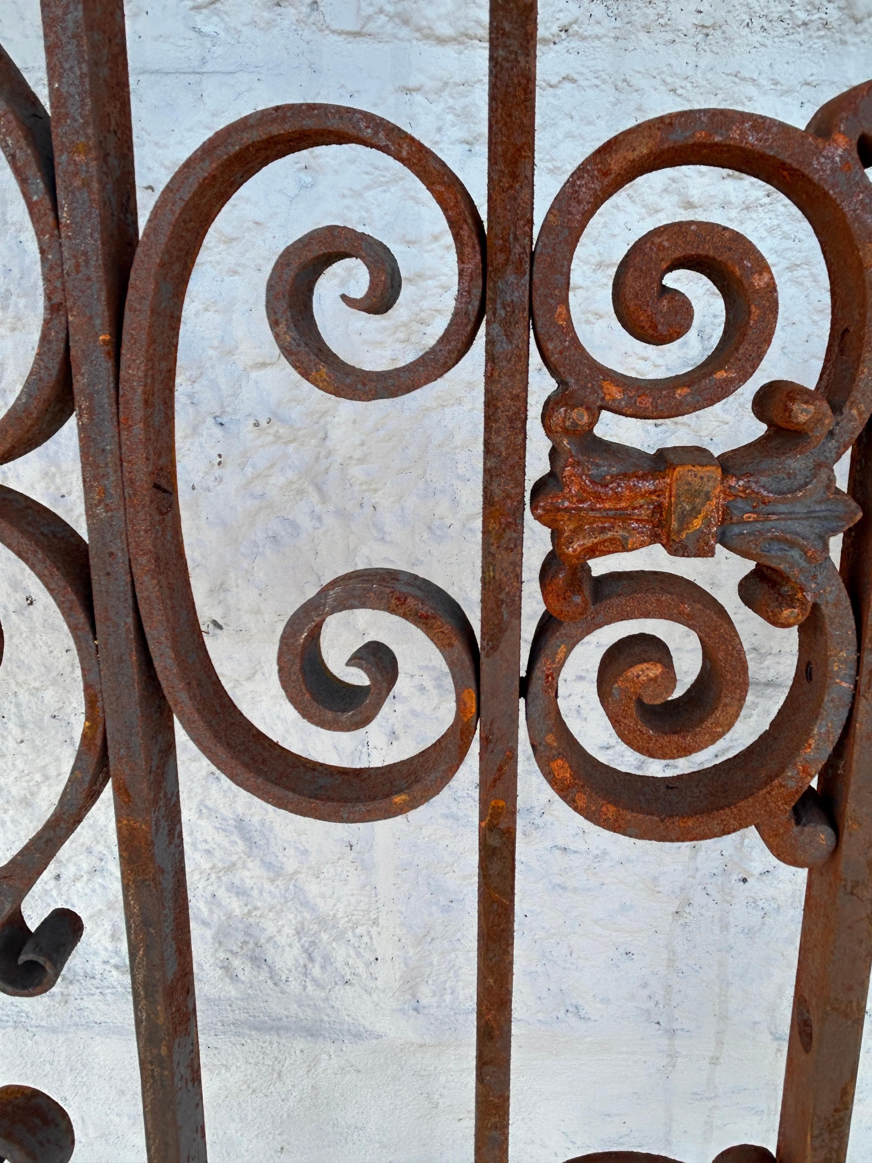 Antique French Colonial Wrought Iron Architectural Garden Gates or Door Guards For Sale 1
