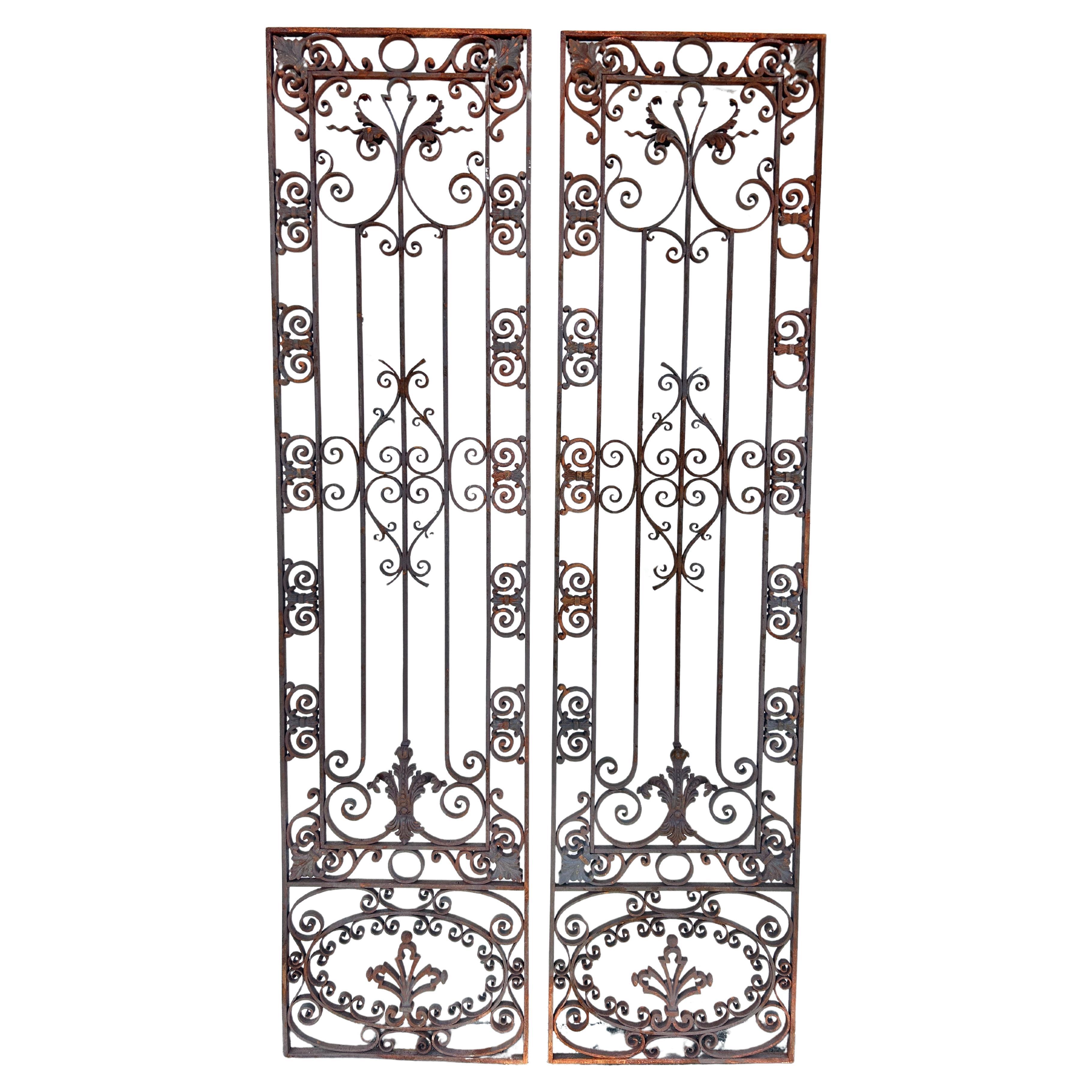 Antique French Colonial Wrought Iron Architectural Garden Gates or Door Guards For Sale