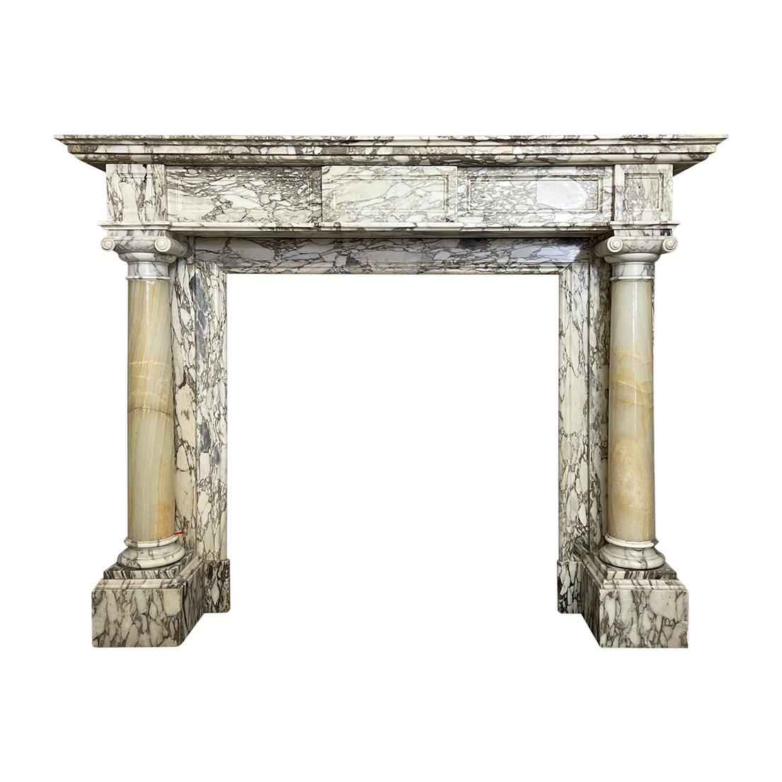 Antique French Columned Fireplace Mantel in Breche Marble