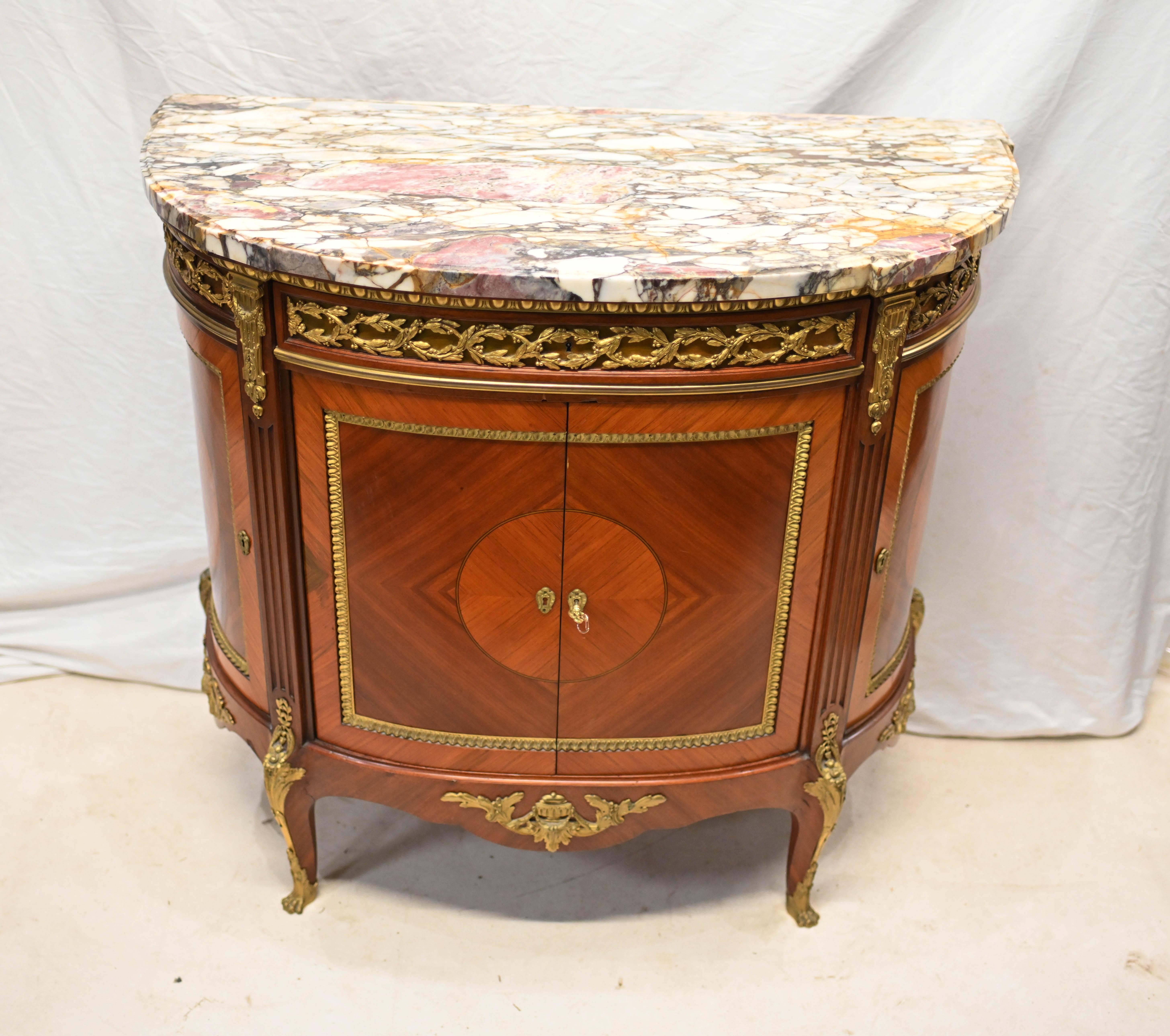 French Provincial Antique French Commode Neo Classical Inlay Demi Lune