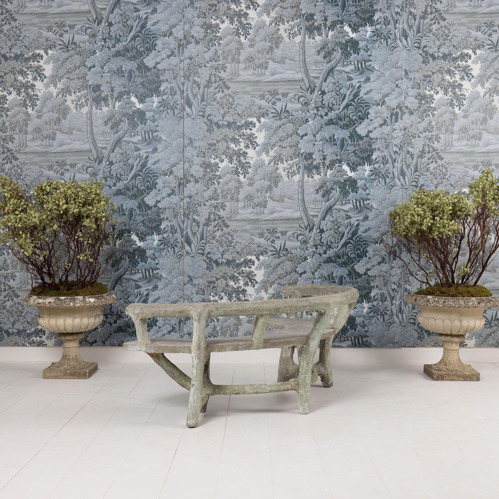 Antique French Faux Bois Concrete Demi Lune Banco de jardín en venta 4