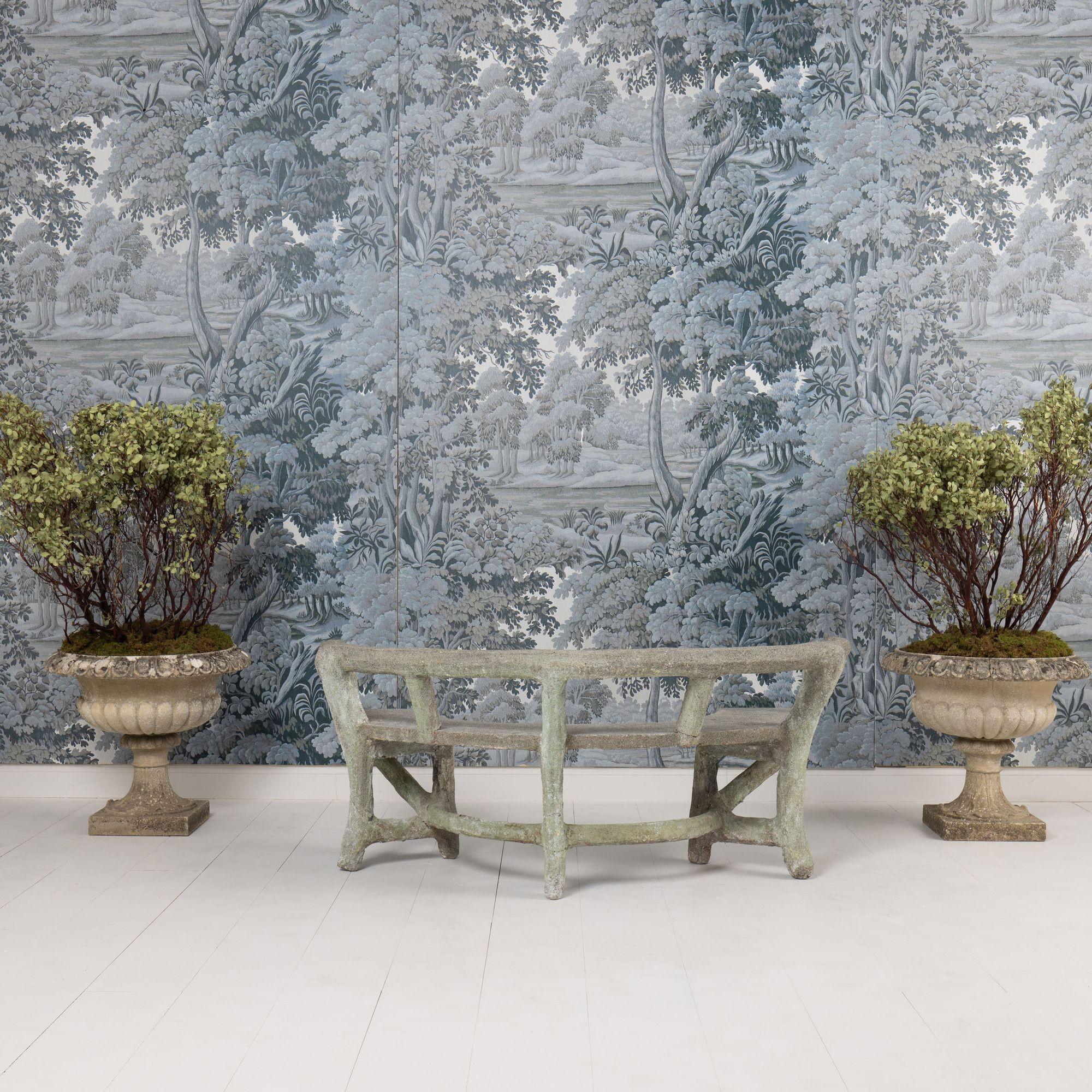 Antique French Faux Bois Concrete Demi Lune Banco de jardín en venta 5