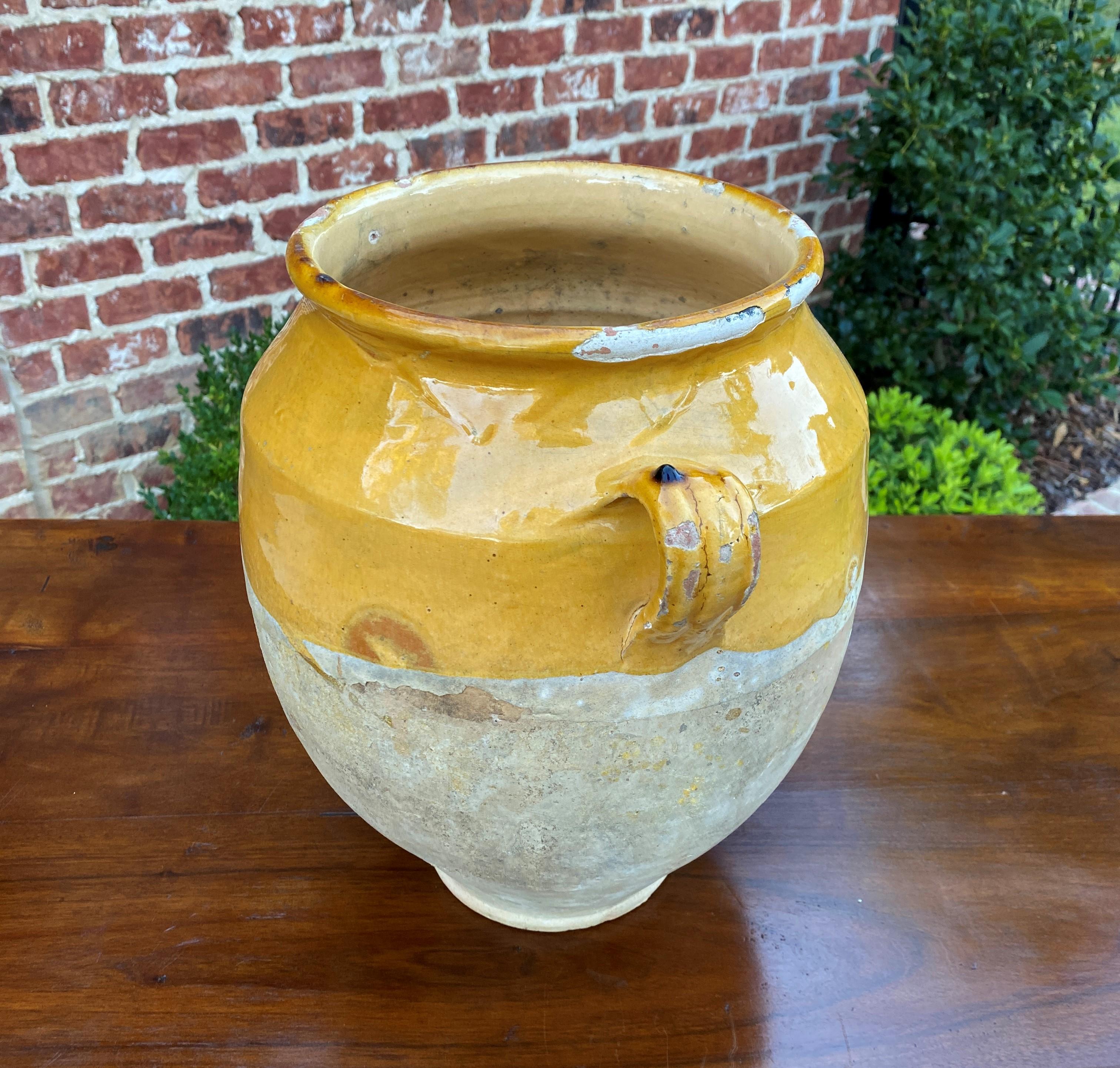 Grand pot à confiture français ancien en poterie émaillée jaune or - Pot en terre cuite n° 1 2