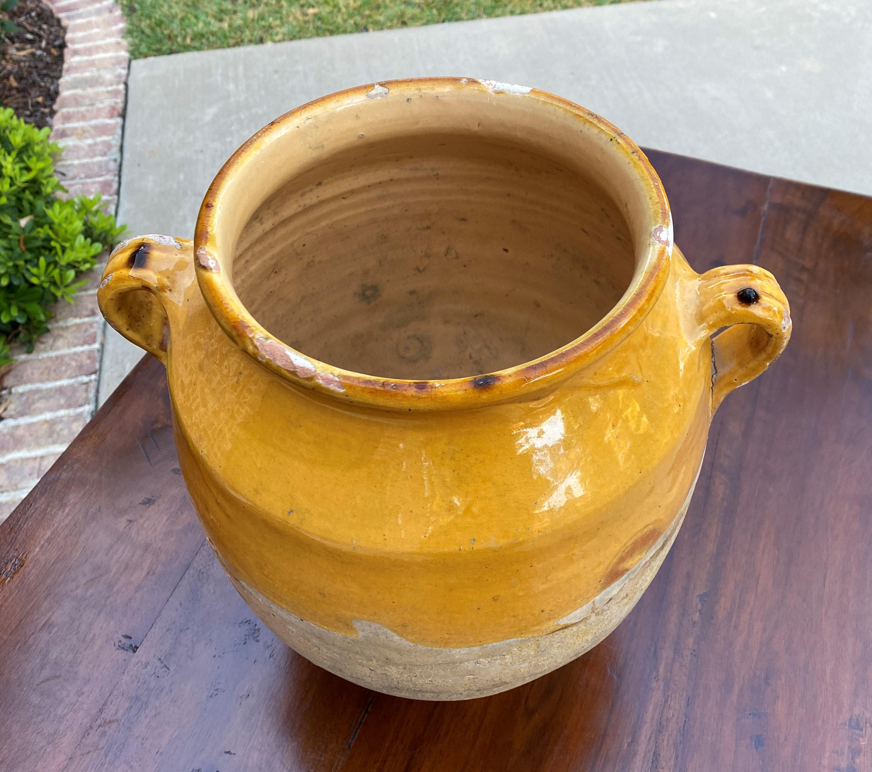 Grand pot à confiture français ancien en poterie émaillée jaune or - Pot en terre cuite n° 1 4
