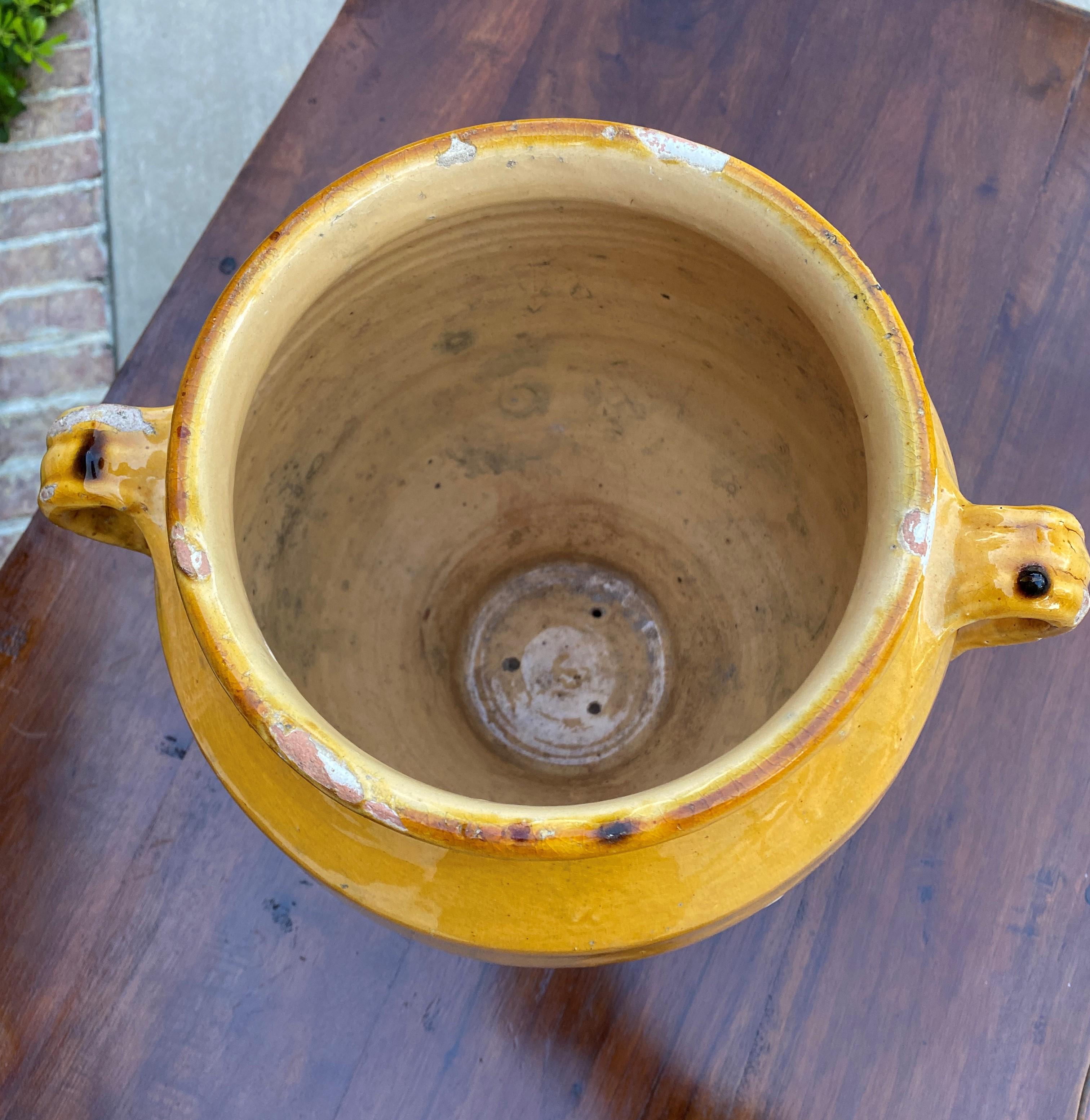 Grand pot à confiture français ancien en poterie émaillée jaune or - Pot en terre cuite n° 1 5