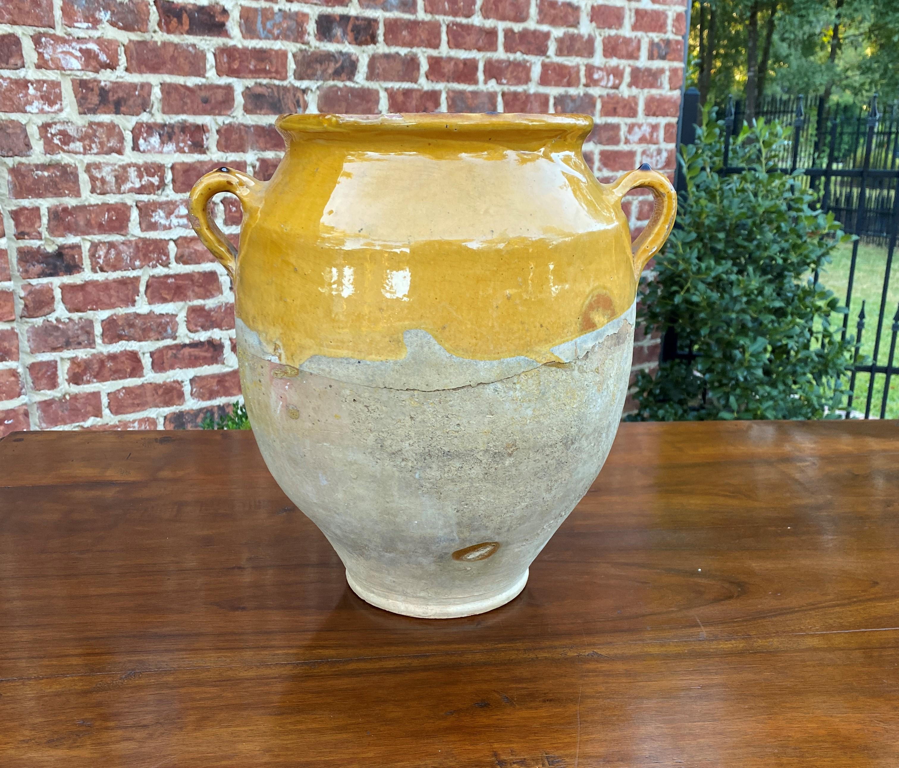 Antique French Country large gold yellow glazed confit pottery jar #1~~13.5