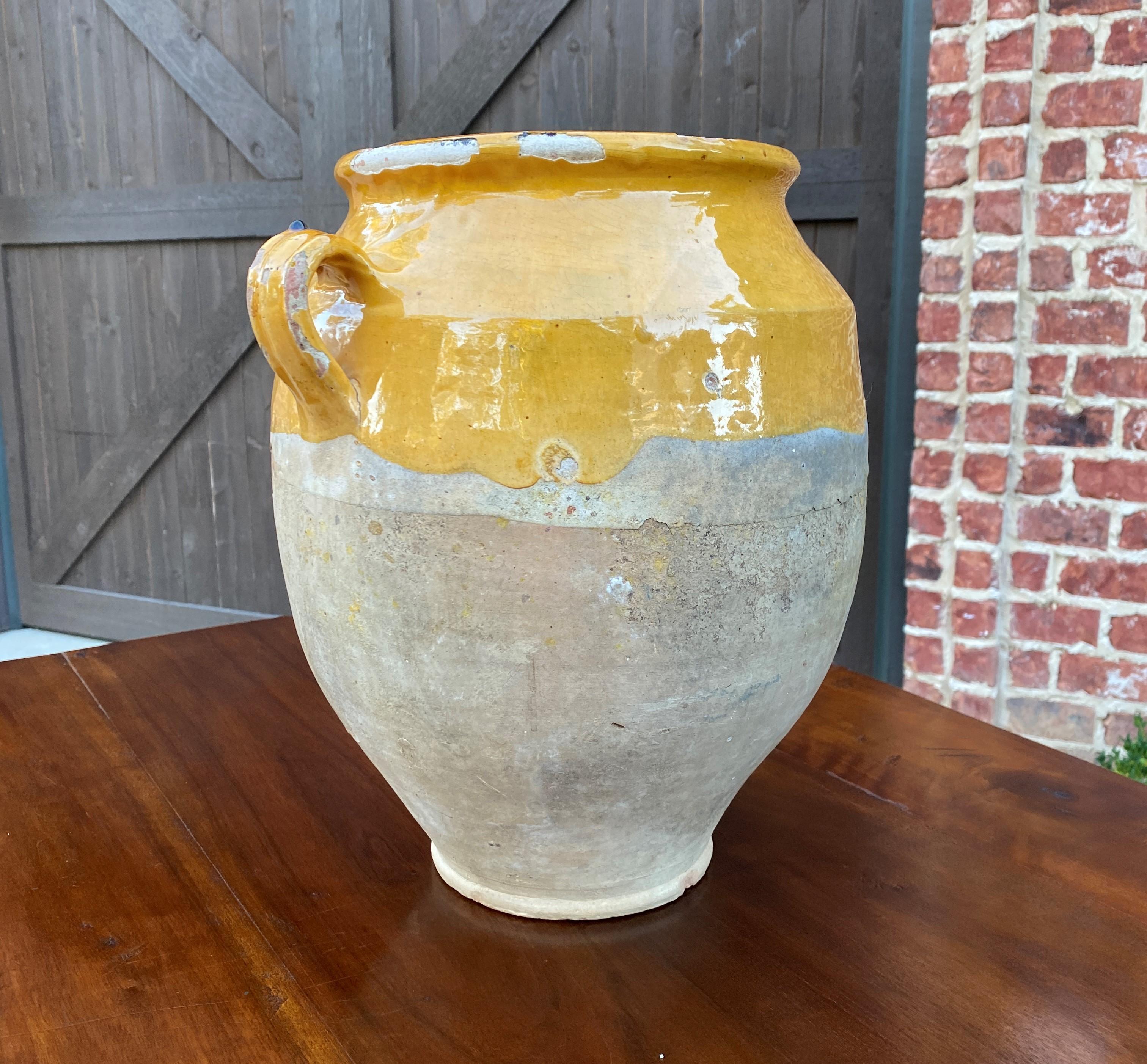 Céramique Grand pot à confiture français ancien en poterie émaillée jaune or - Pot en terre cuite n° 1