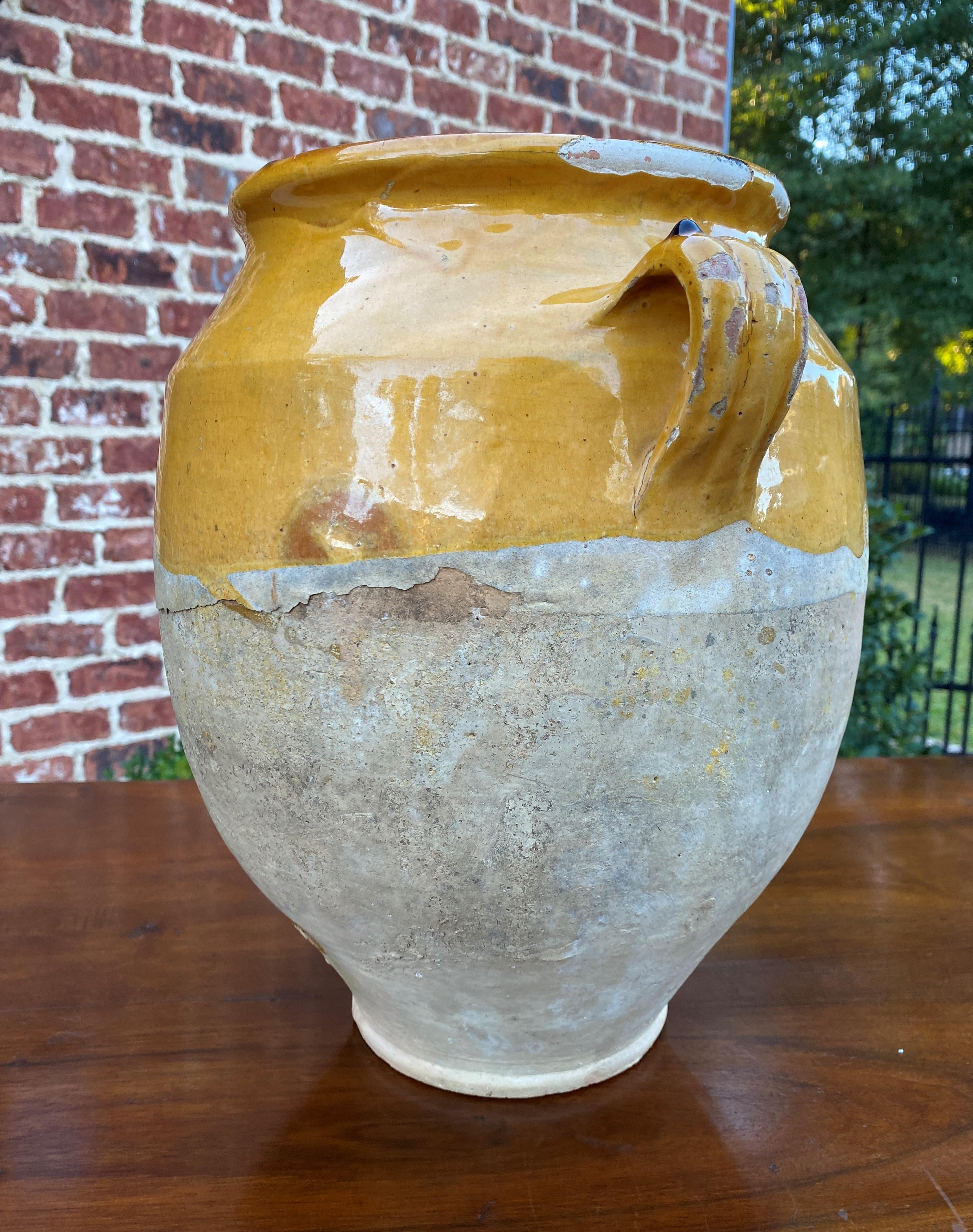 Grand pot à confiture français ancien en poterie émaillée jaune or - Pot en terre cuite n° 1 1