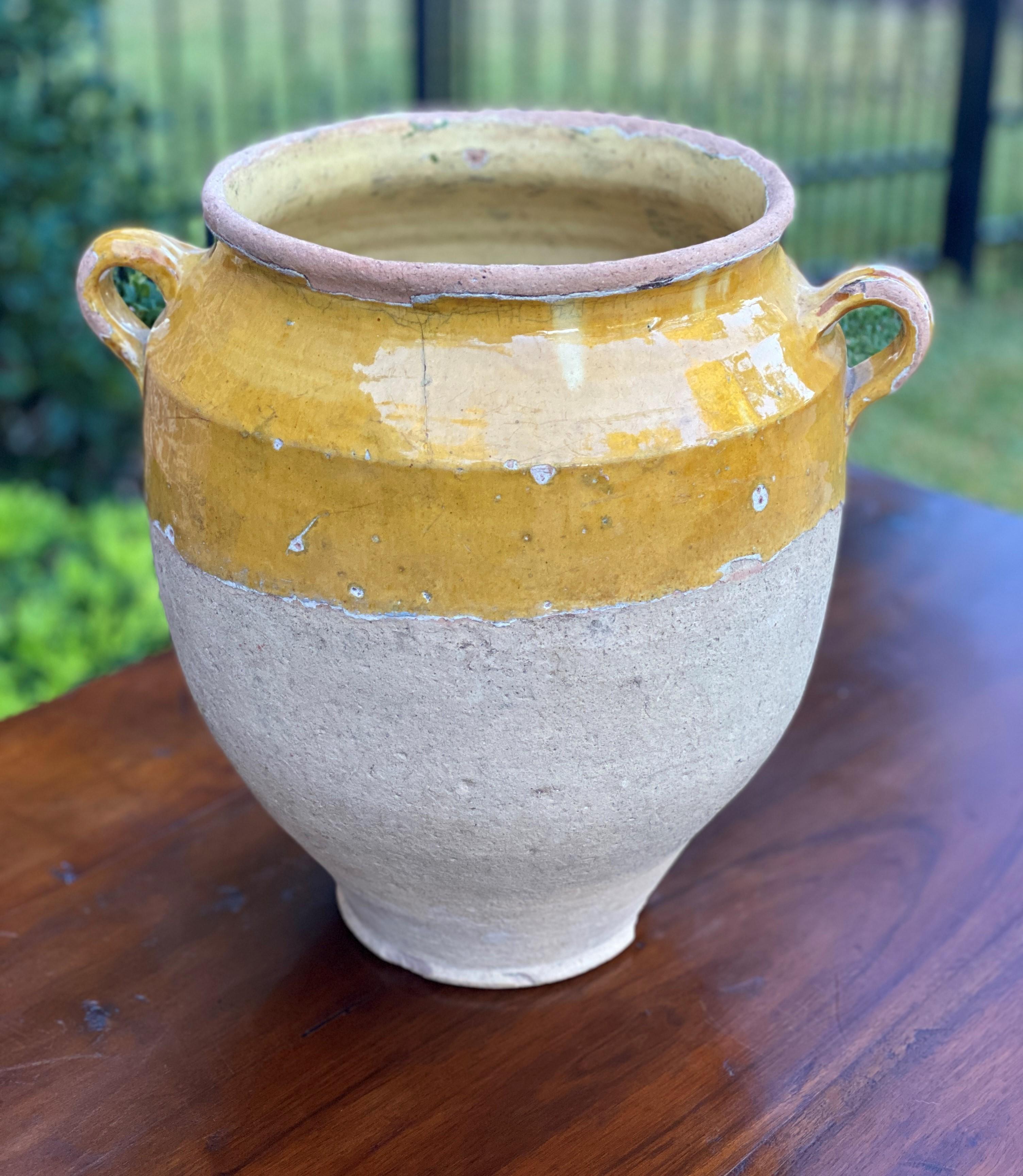 Antique French Confit Pot Large Gold Yellow Glazed Pottery Jar Earthenware #2 7