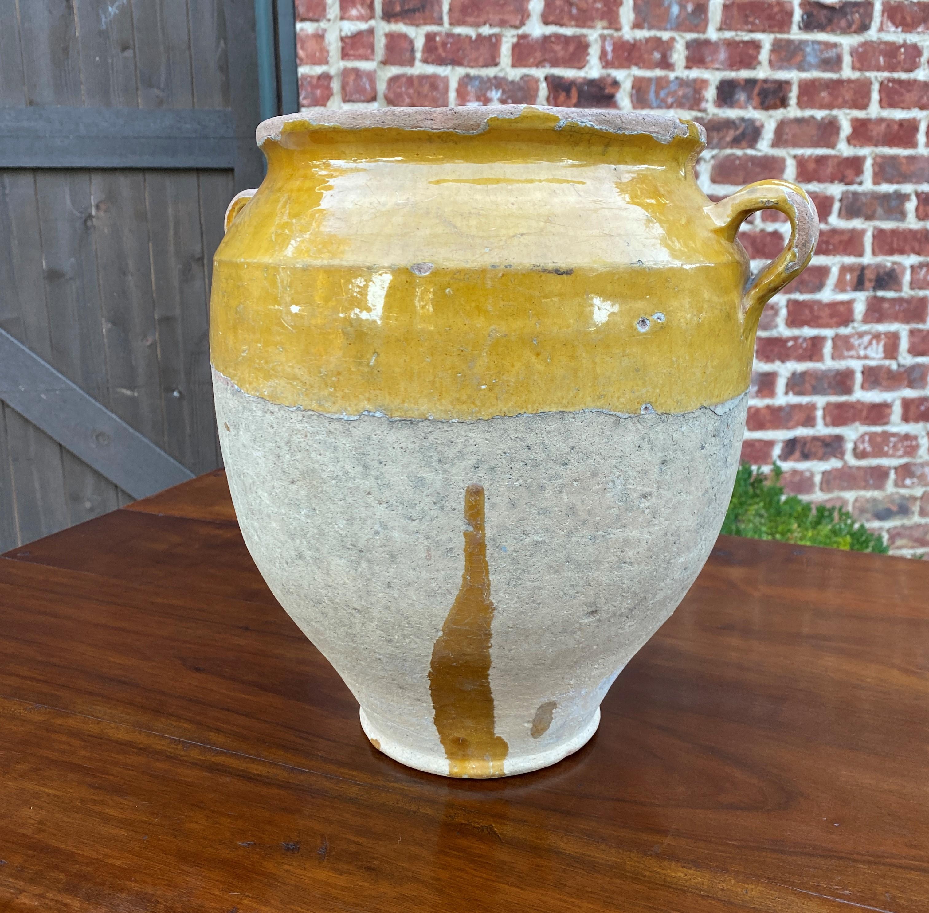 Antique French Country large gold yellow glazed confit pot pottery jar #2~~13.25