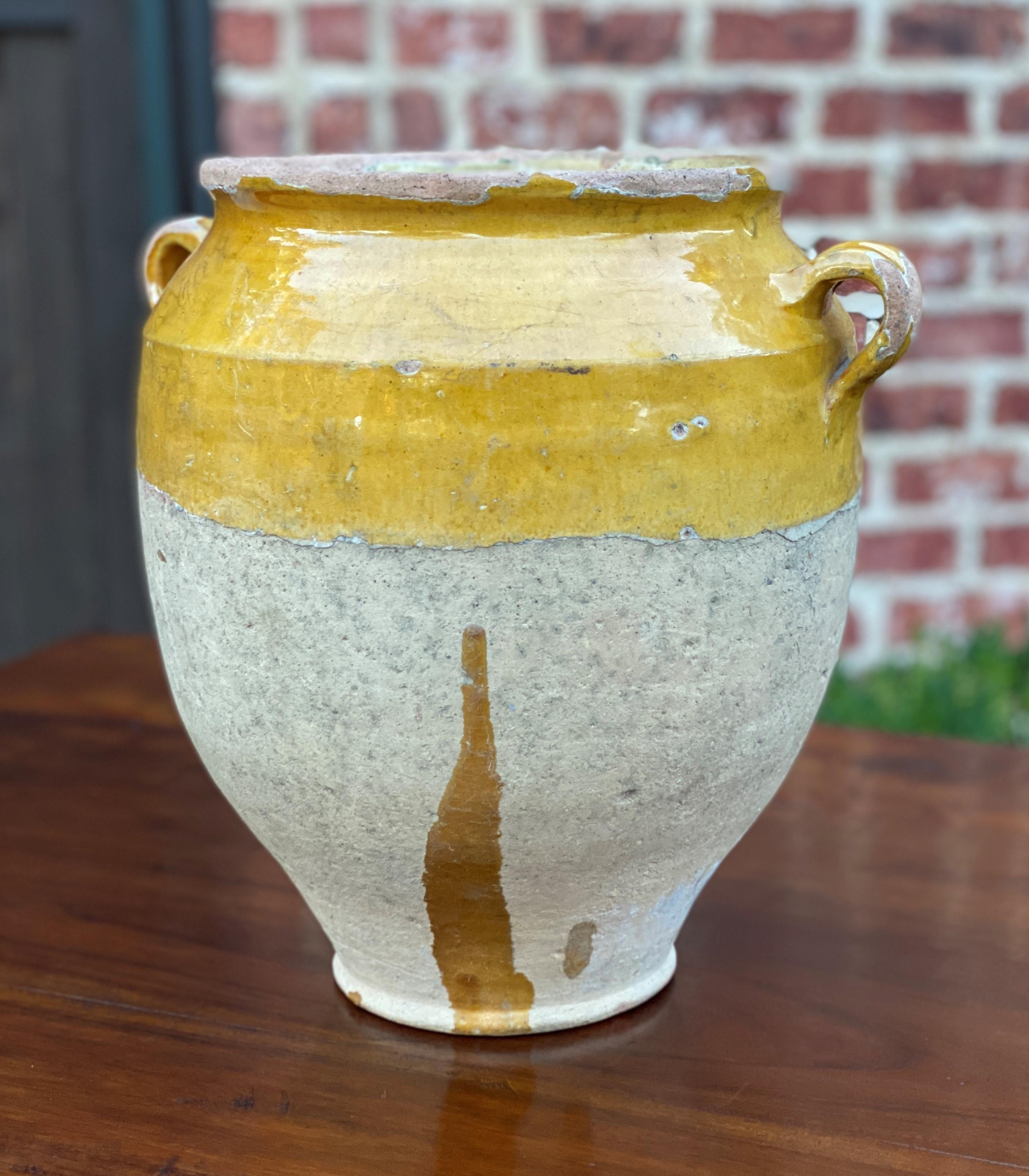 Antique French Confit Pot Large Gold Yellow Glazed Pottery Jar Earthenware #2 In Good Condition In Tyler, TX