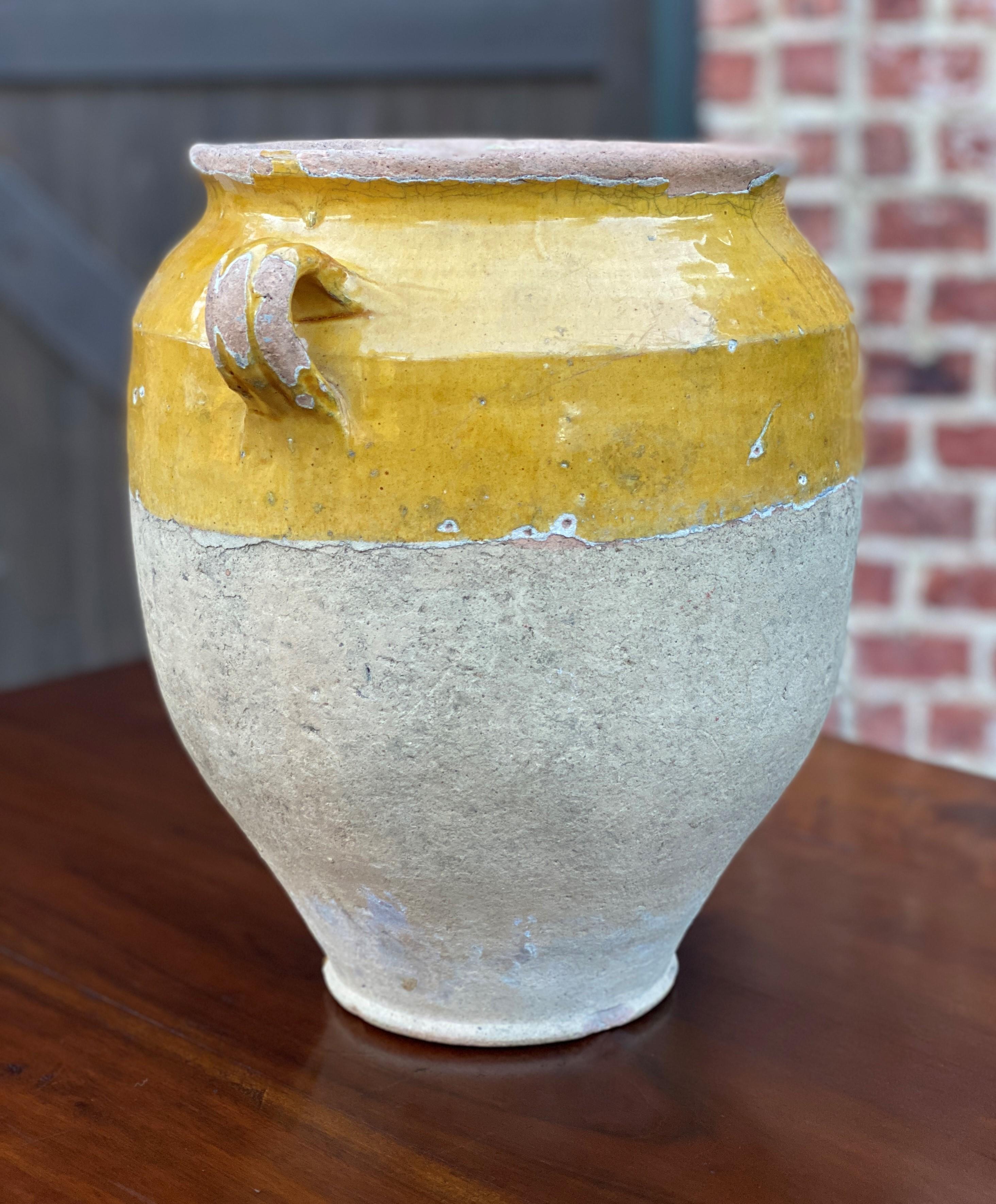 Ceramic Antique French Confit Pot Large Gold Yellow Glazed Pottery Jar Earthenware #2