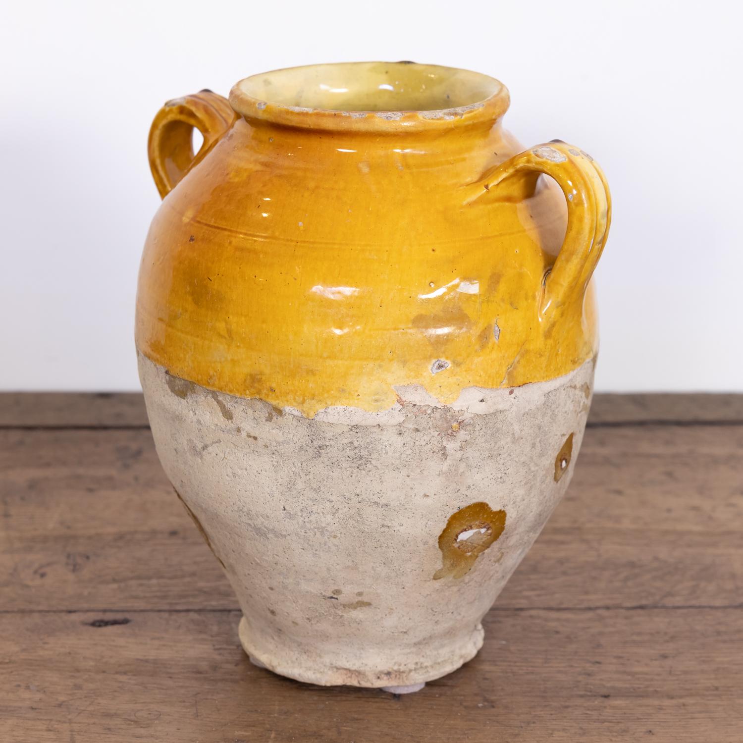 Late 19th Century Antique French Confit Pot or Pot de Confit with Yellow Glaze