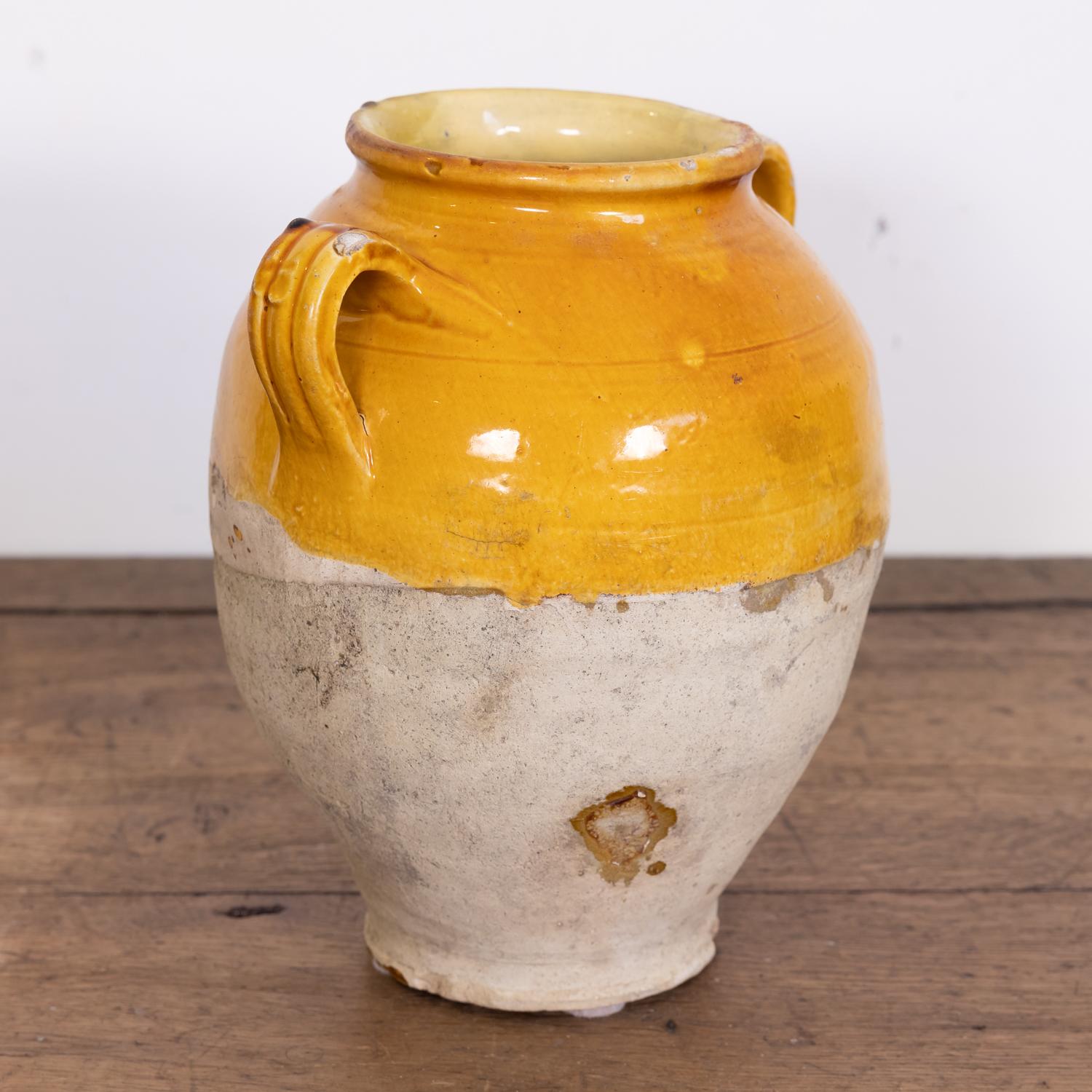 Terracotta Antique French Confit Pot or Pot de Confit with Yellow Glaze