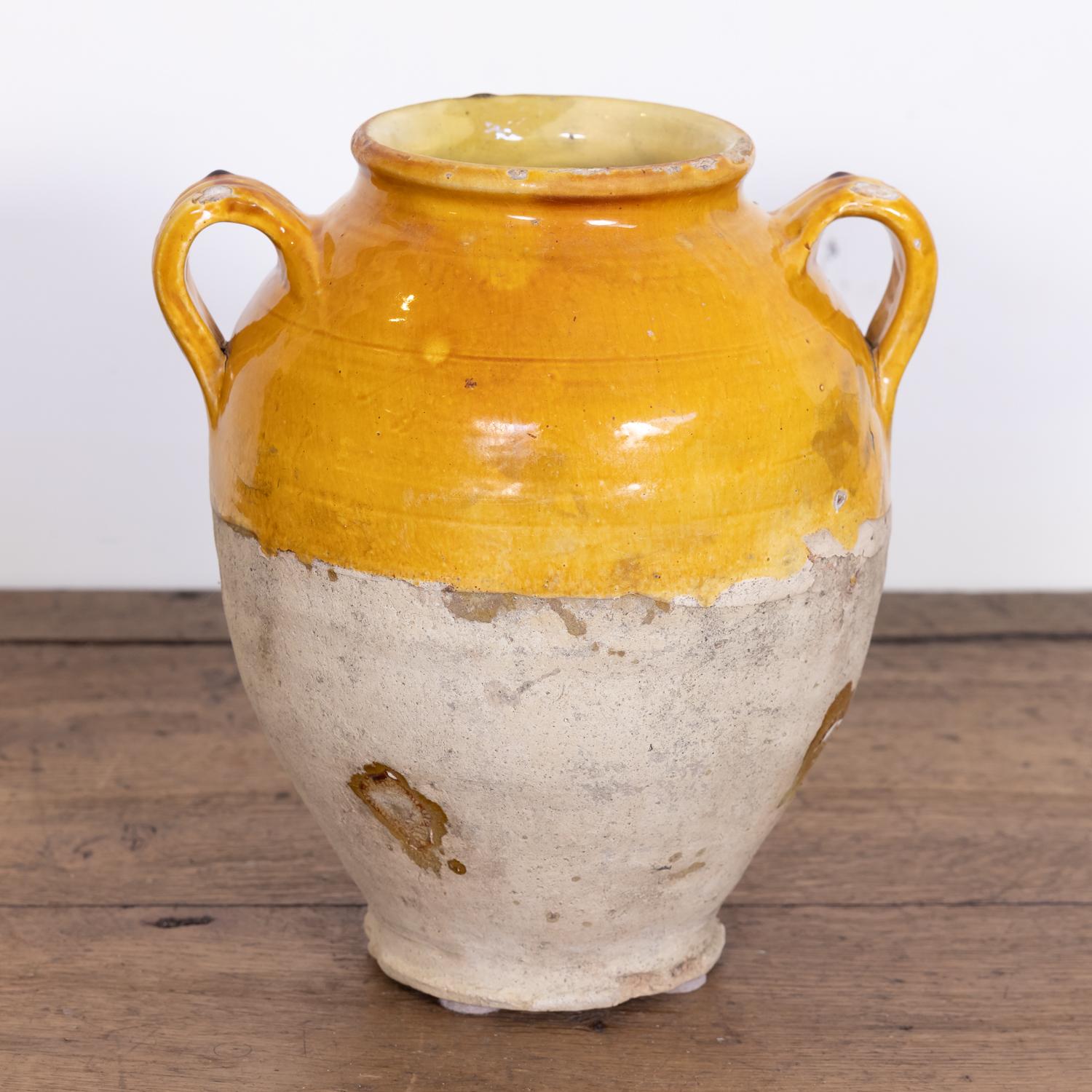 Antique French Confit Pot or Pot de Confit with Yellow Glaze 1