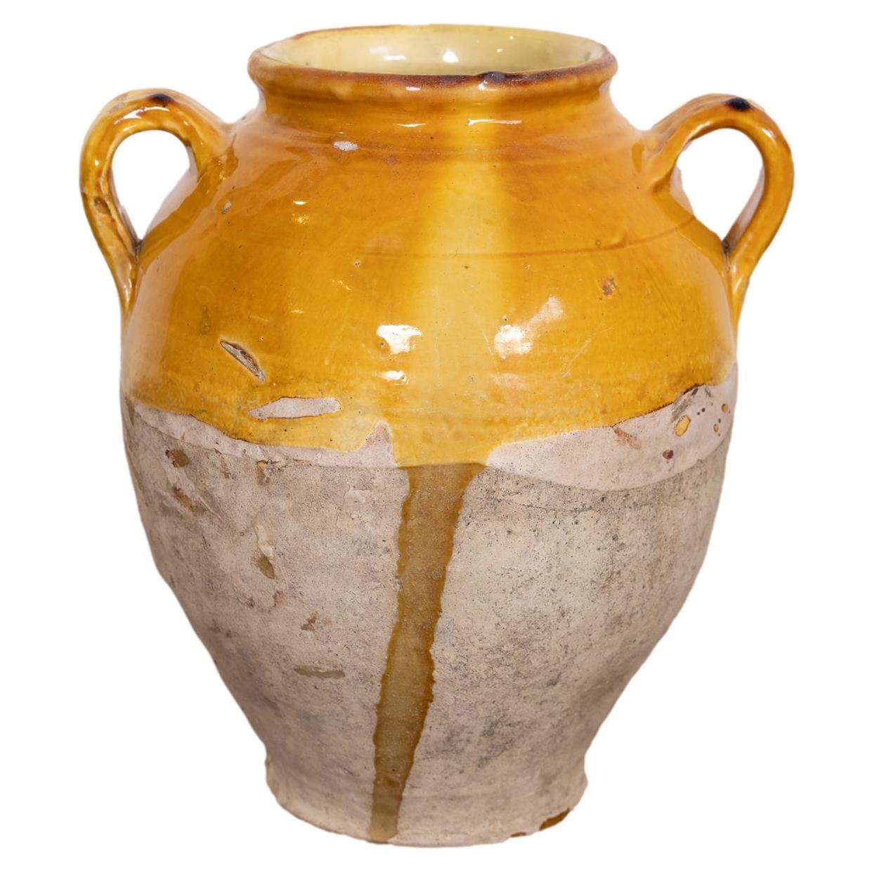 Antique French Confit Pot or Pot de Confit with Yellow Glaze