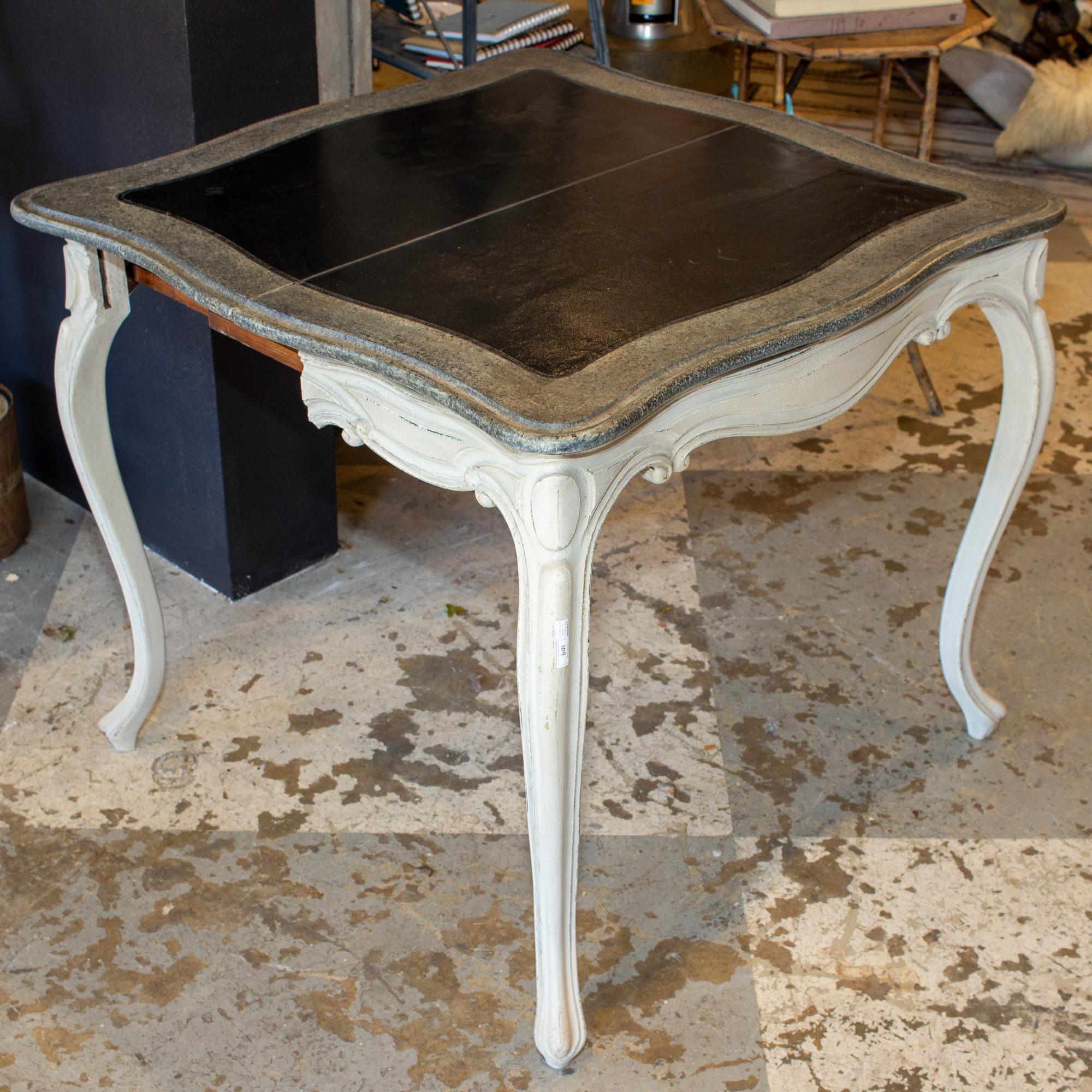 Antique French Console and Game Table with Embossed Leather Top & Painted Finish 4