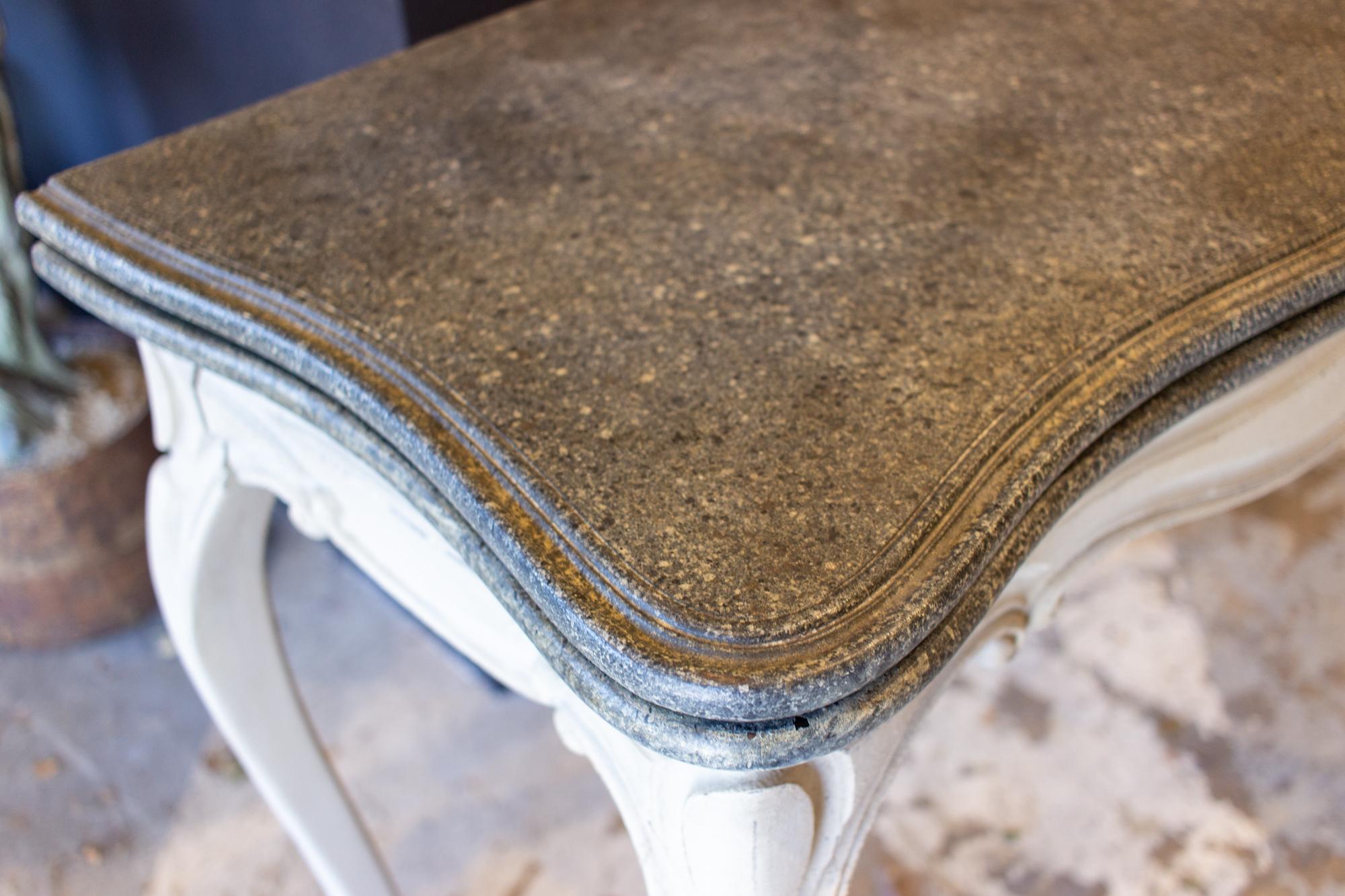 Early 20th Century Antique French Console and Game Table with Embossed Leather Top & Painted Finish