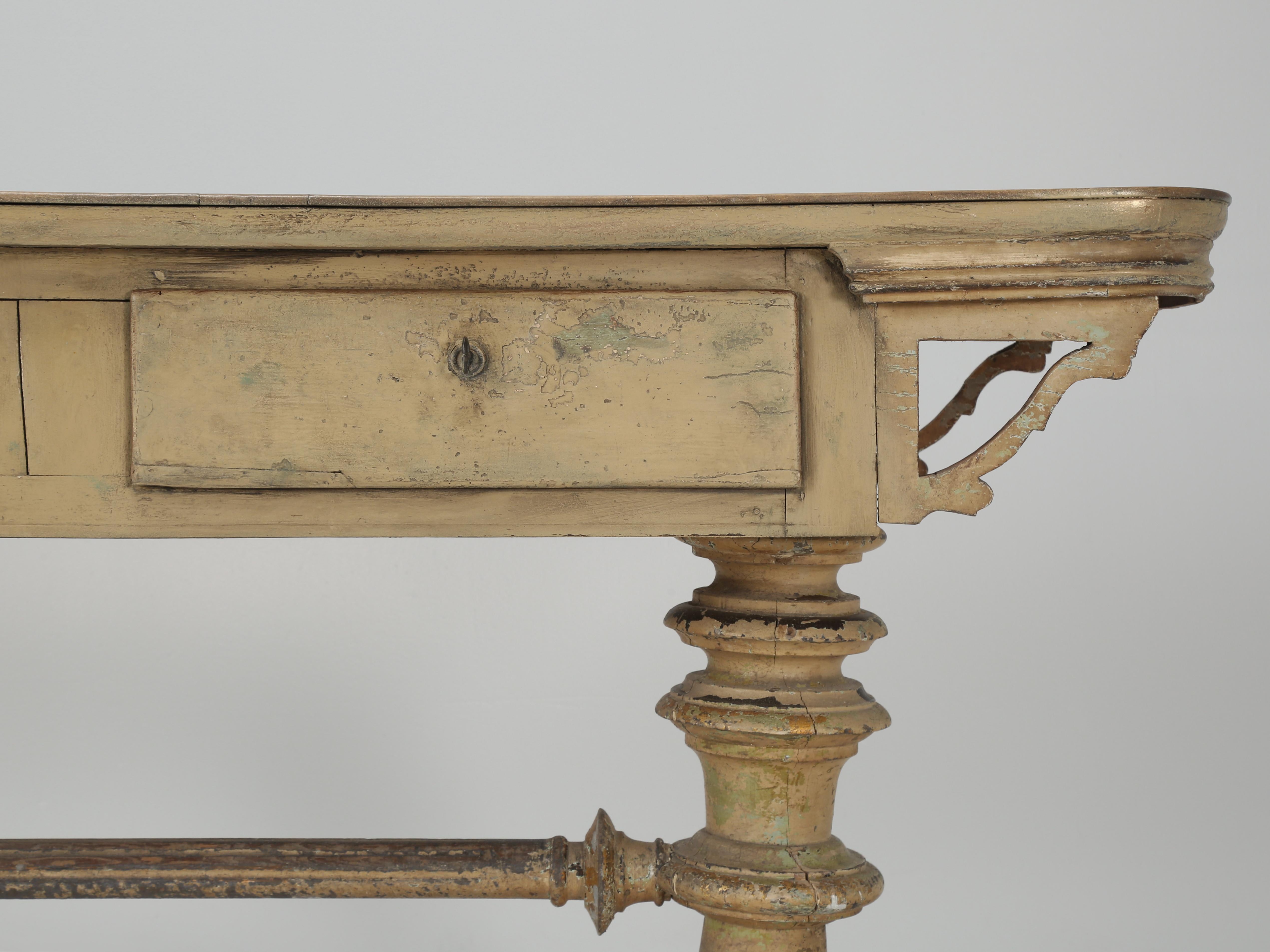 Antique French Console or Sofa Table Gilded Accents, Old Paint and a Walnut Top 9