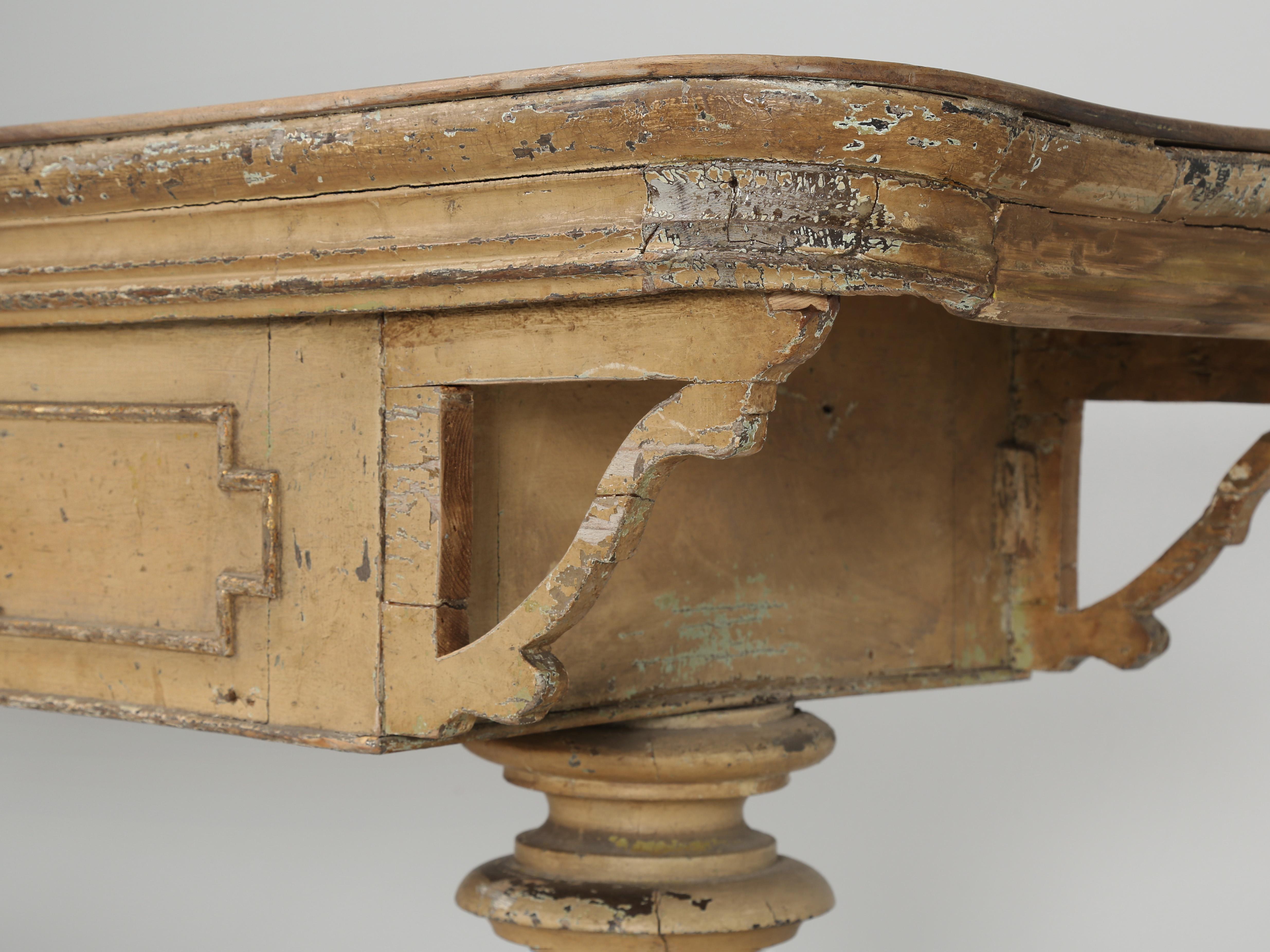 Wood Antique French Console or Sofa Table Gilded Accents, Old Paint and a Walnut Top